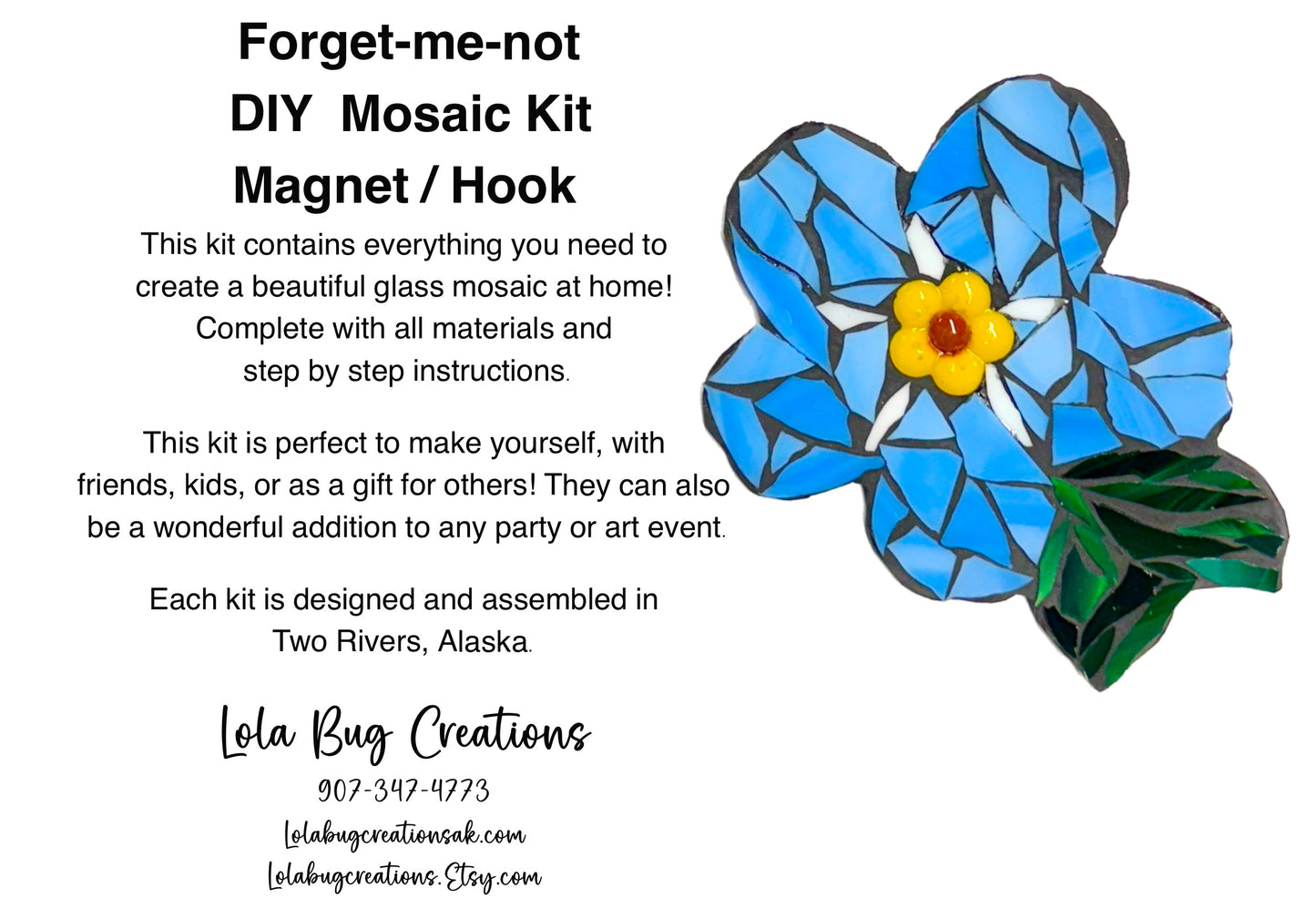 Forget-me-not Flower Magnet/ Hanging Glass Mosaic Kit - DIY- Make it yourself