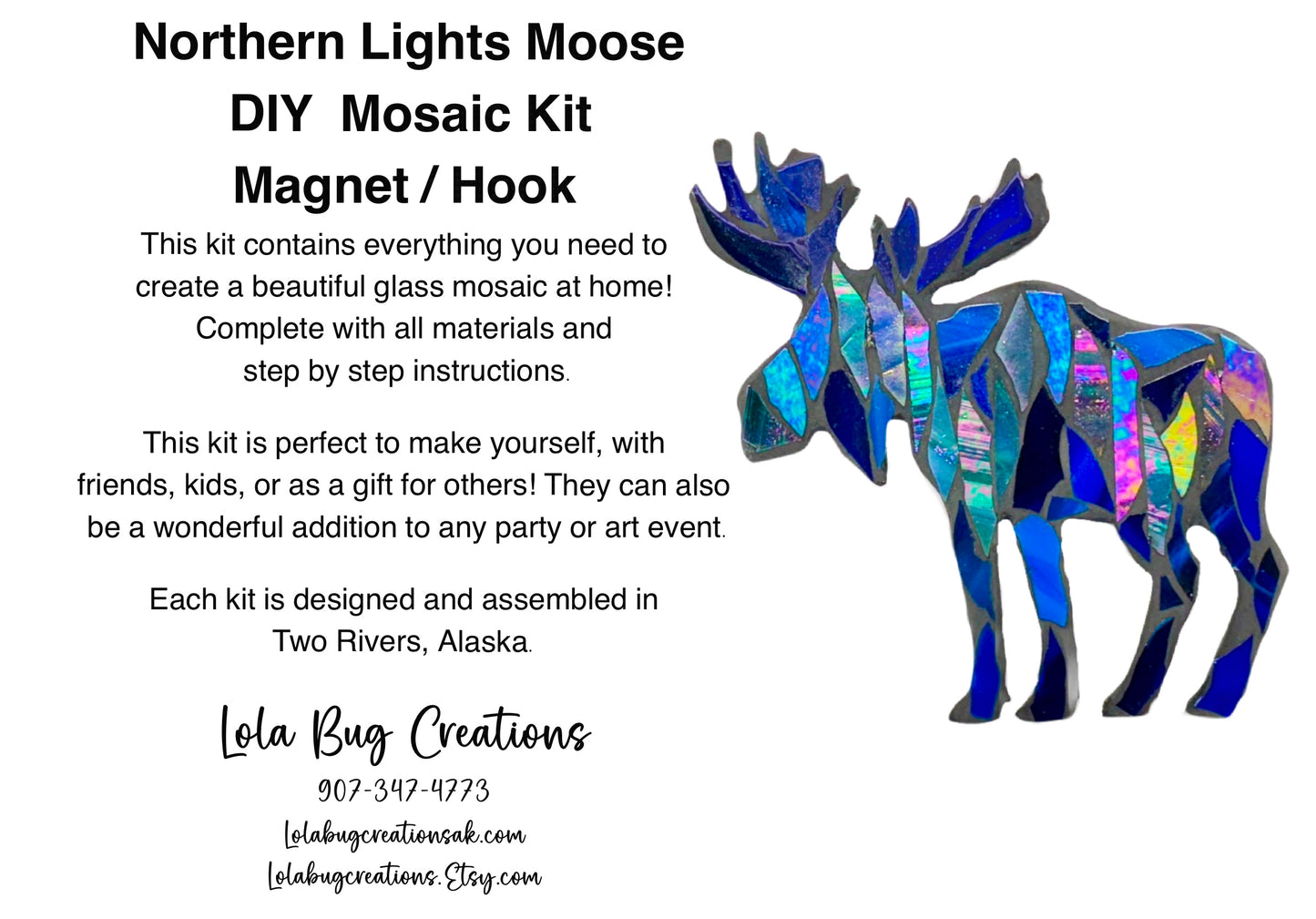Northern Lights Moose- Magnet/ Hanging Glass Mosaic Kit - DIY- Make it yourself