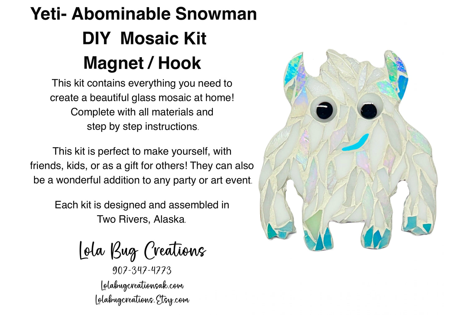 Yeti- Abomidable Snowman- Magnet/ Hanging Glass Mosaic Kit - DIY- Make it yourself
