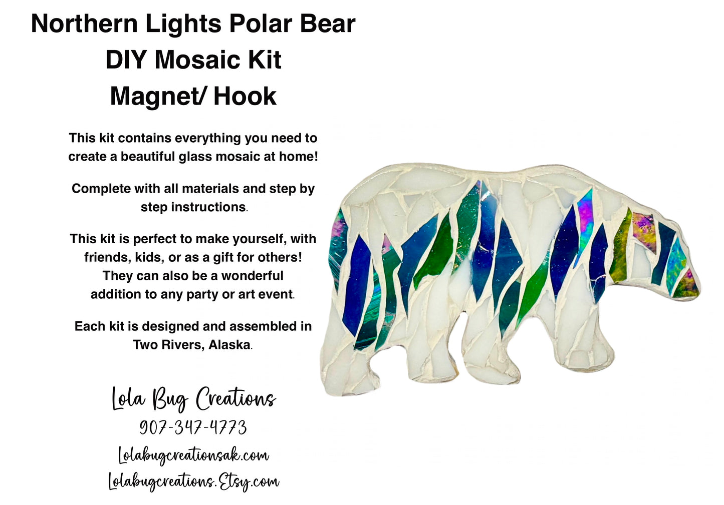 Northern Lights Polar Bear - Magnet/ Hanging Glass Mosaic Kit - DIY- Make it yourself