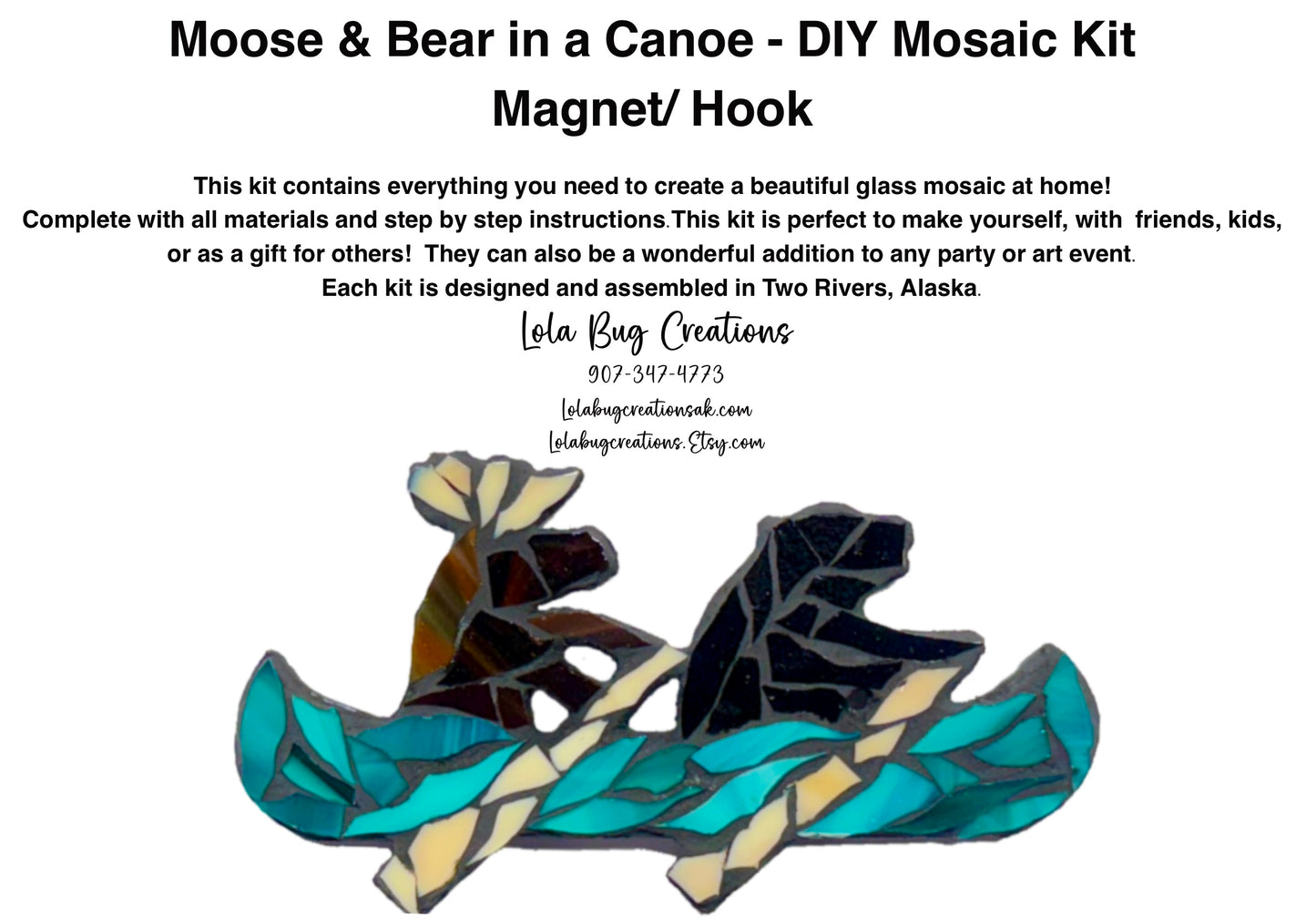 Moose and Bear Canoe - Magnet/ Hanging Glass Mosaic Kit - DIY- Make it yourself