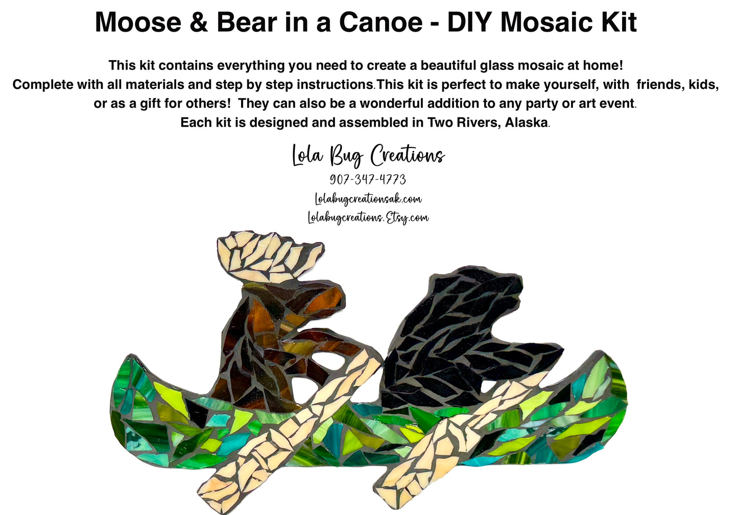 Moose Bear Canoe- Glass Mosaic Kit - DIY-Do it yourself- Make it yourself
