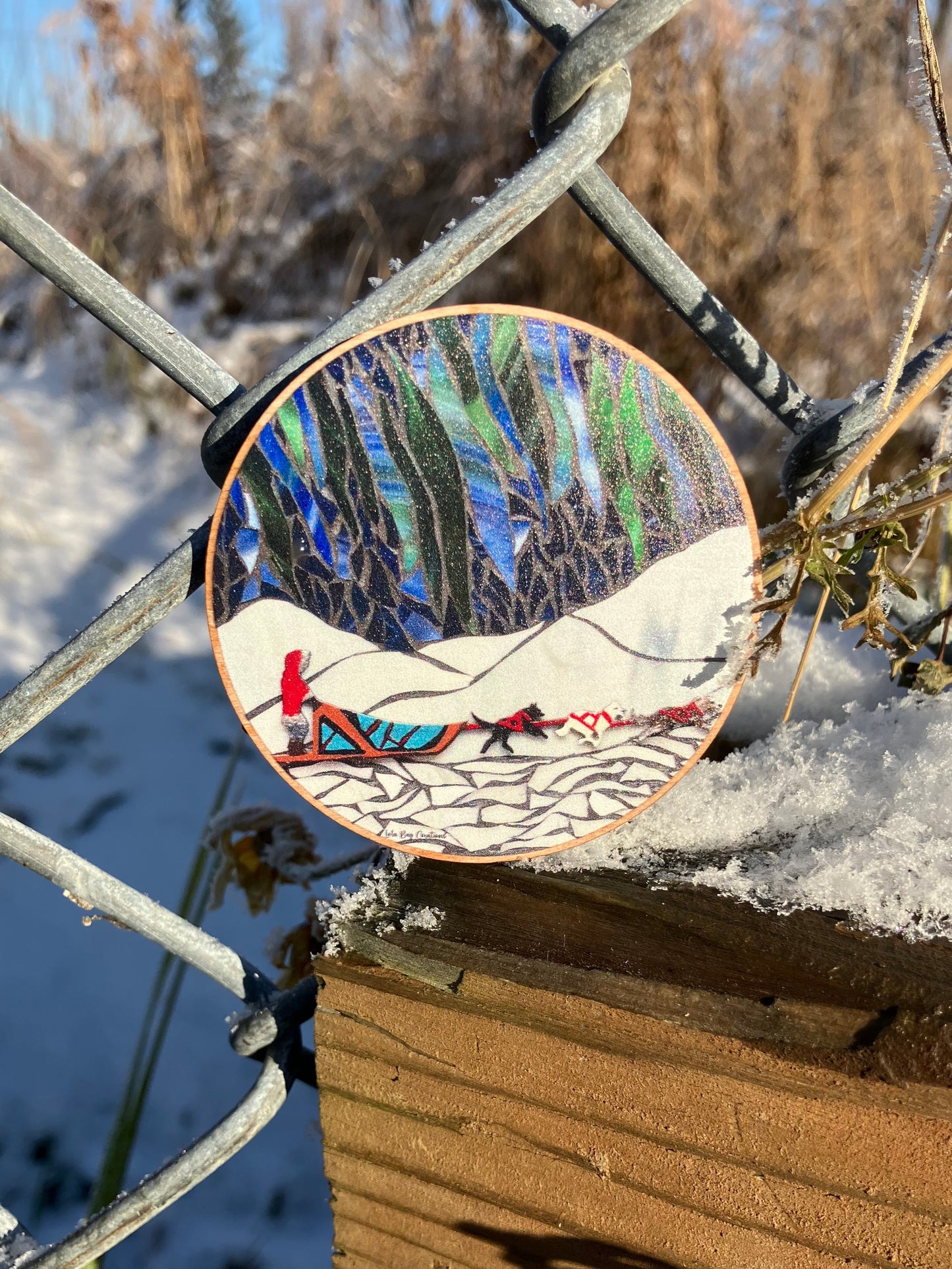 Dog Mushing Wood Magnet