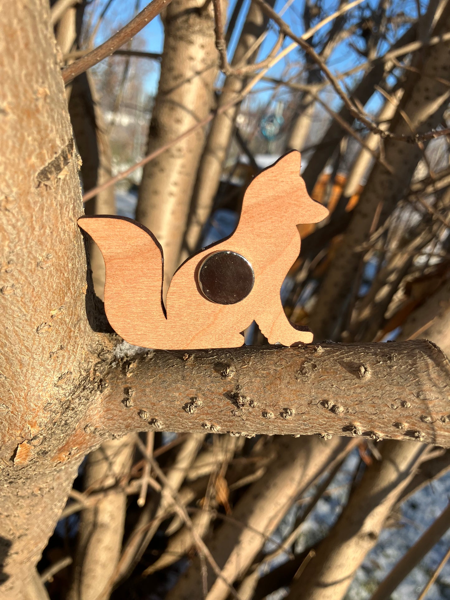 Sitting Blueberry Fox Wood Magnet