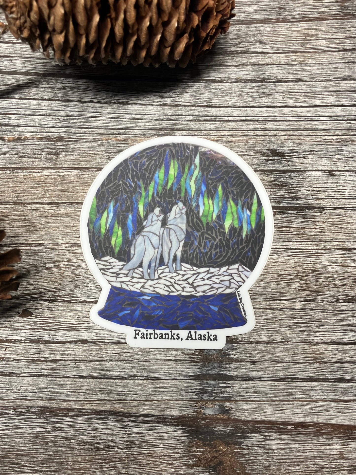 Wolf Howling Northern Lights Snow Globe Fairbanks, Alaska Vinyl Sticker