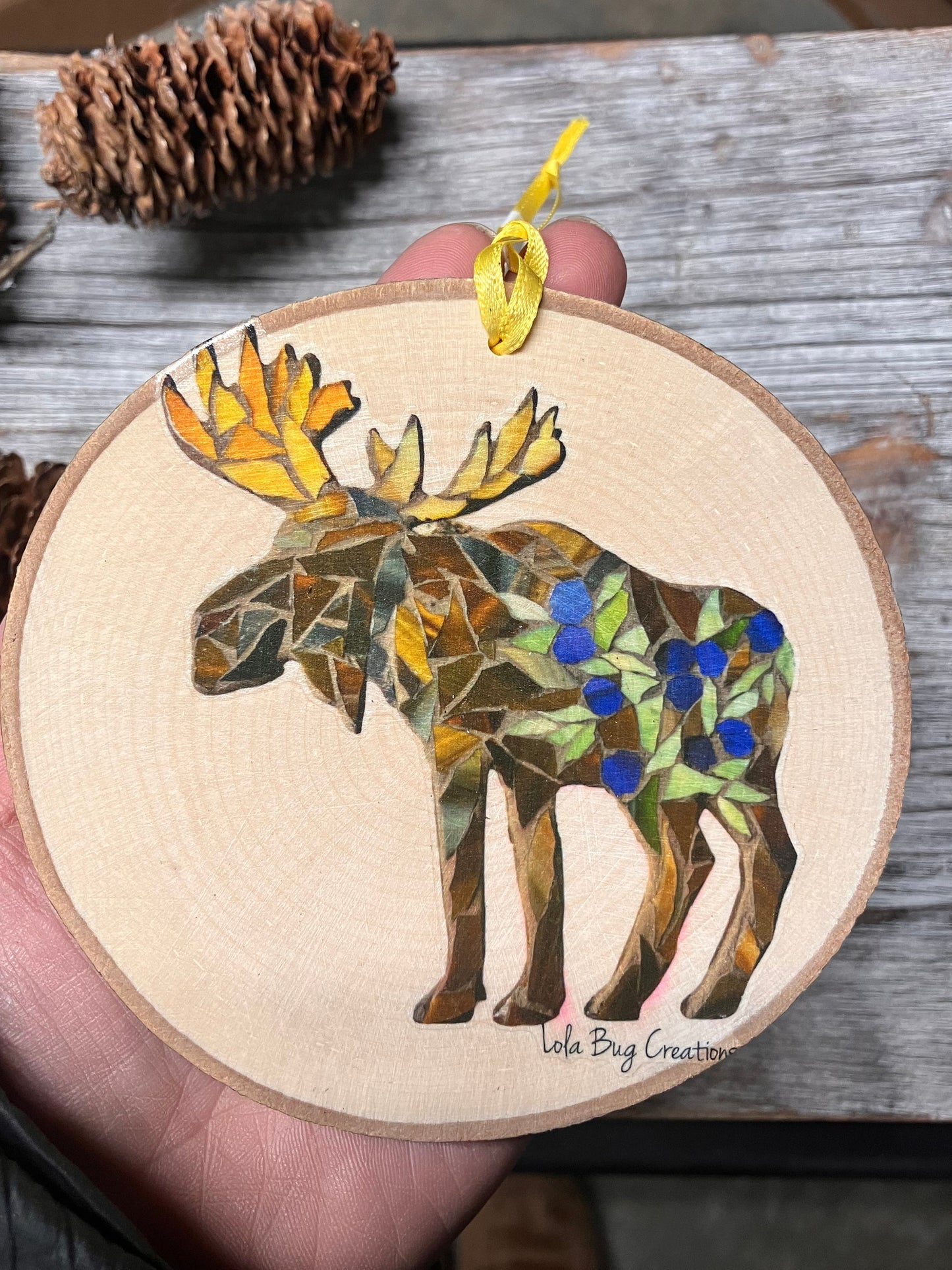 Blueberry Moose Birch Ornament