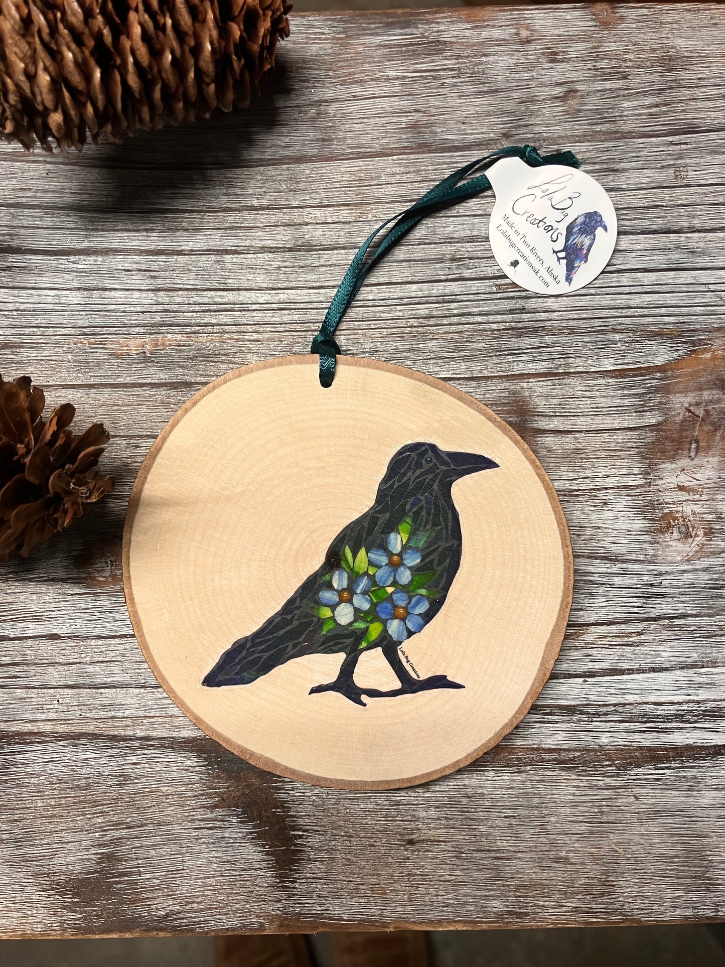 Forget-Me-Not Raven Birch Ornament