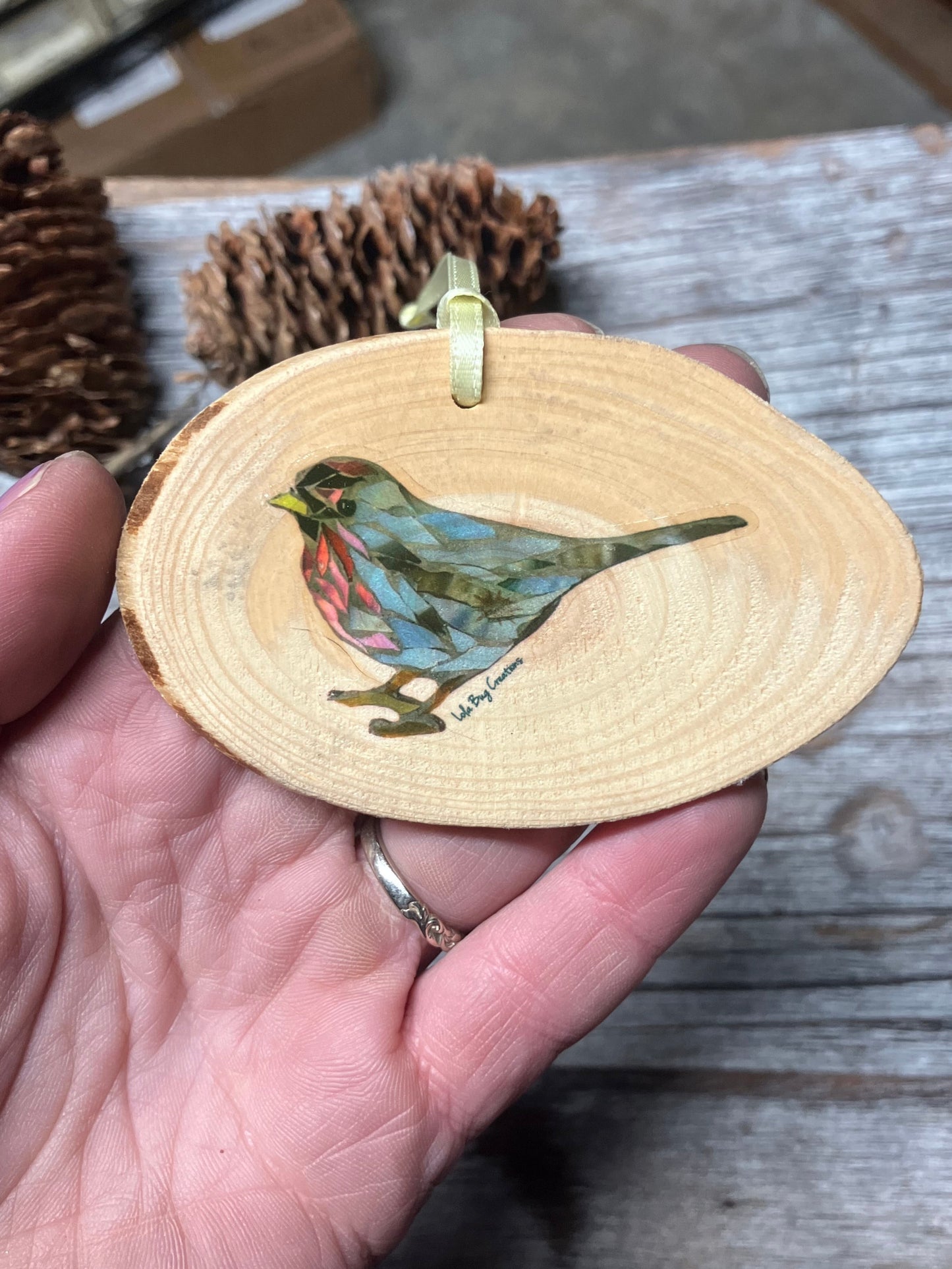 Redpoll Bird Birch Ornament