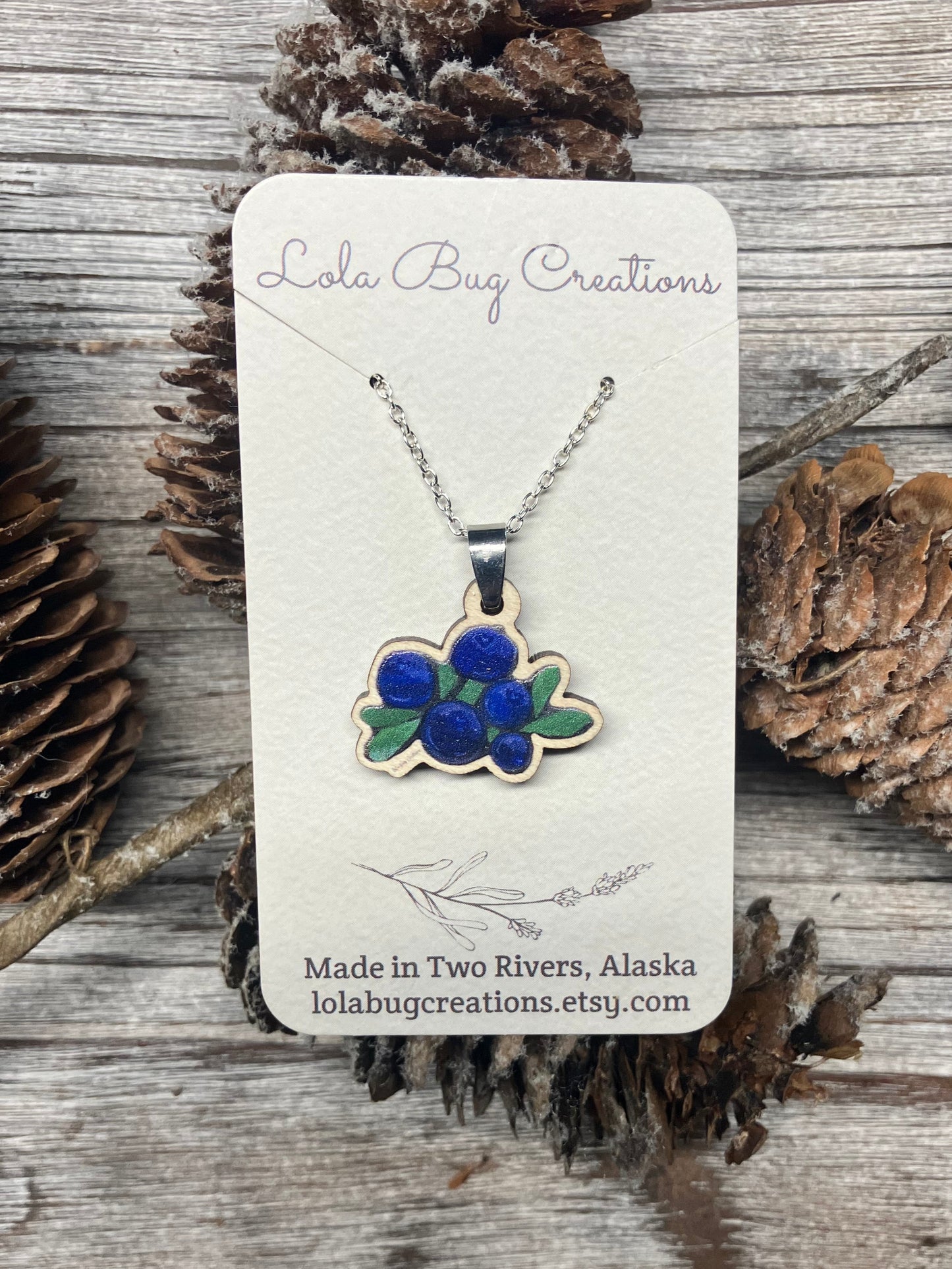 Blueberries Wood Necklace