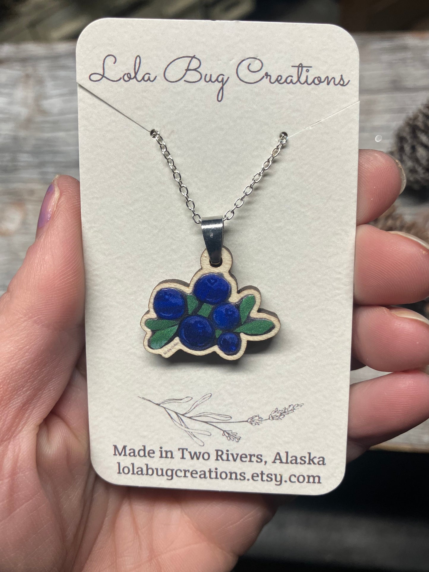 Blueberries Wood Necklace