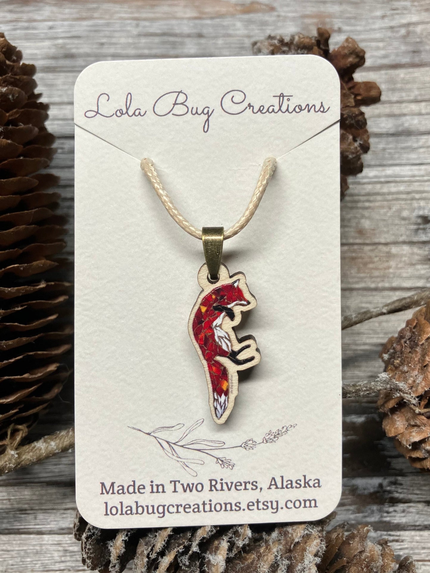 Jumping Fox Wood Necklace