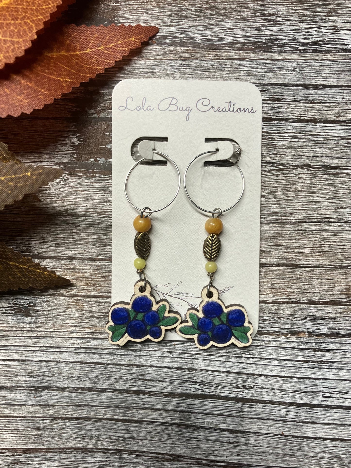 Blueberries Wood Earrings