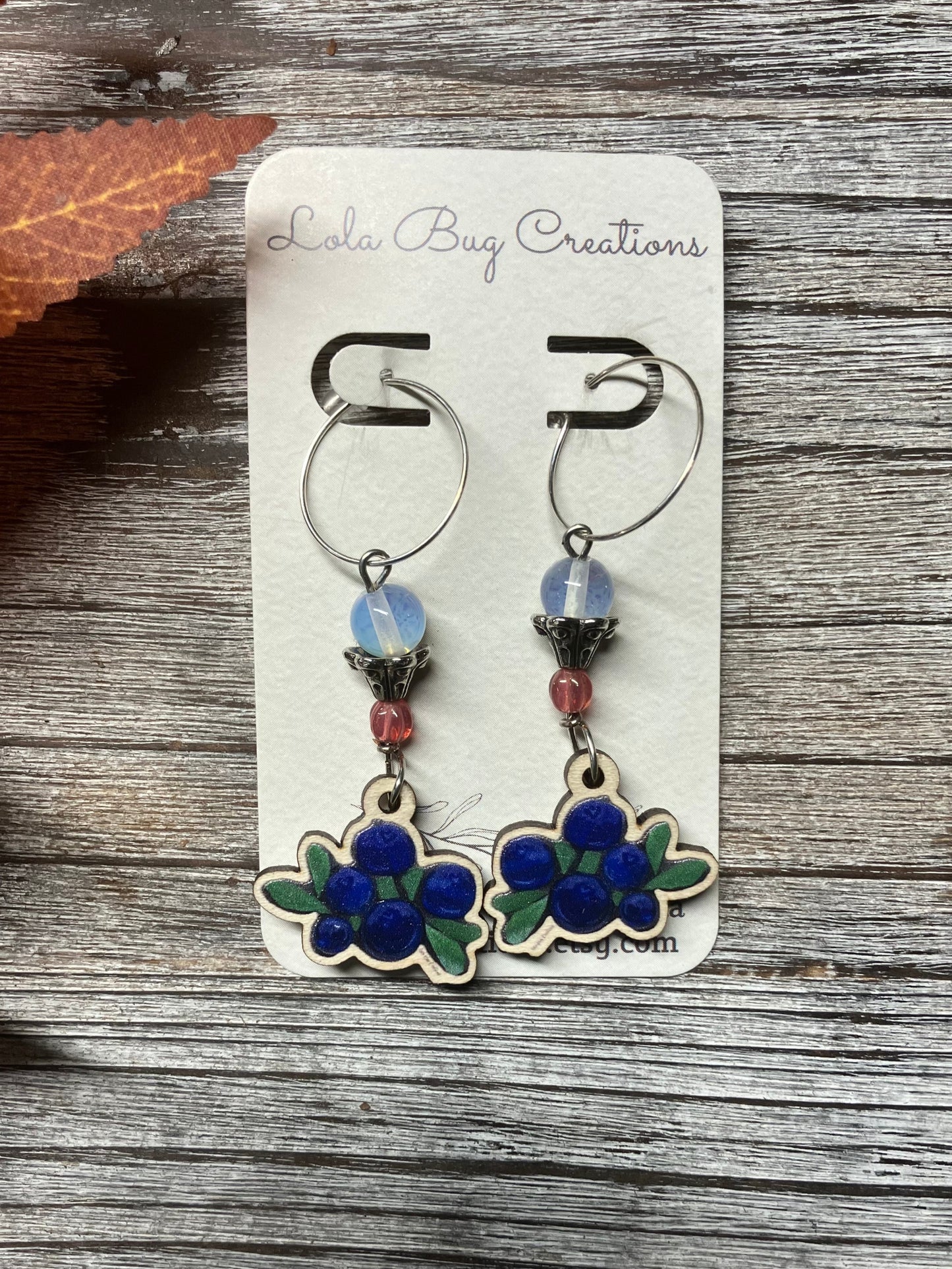 Blueberries Wood Earrings