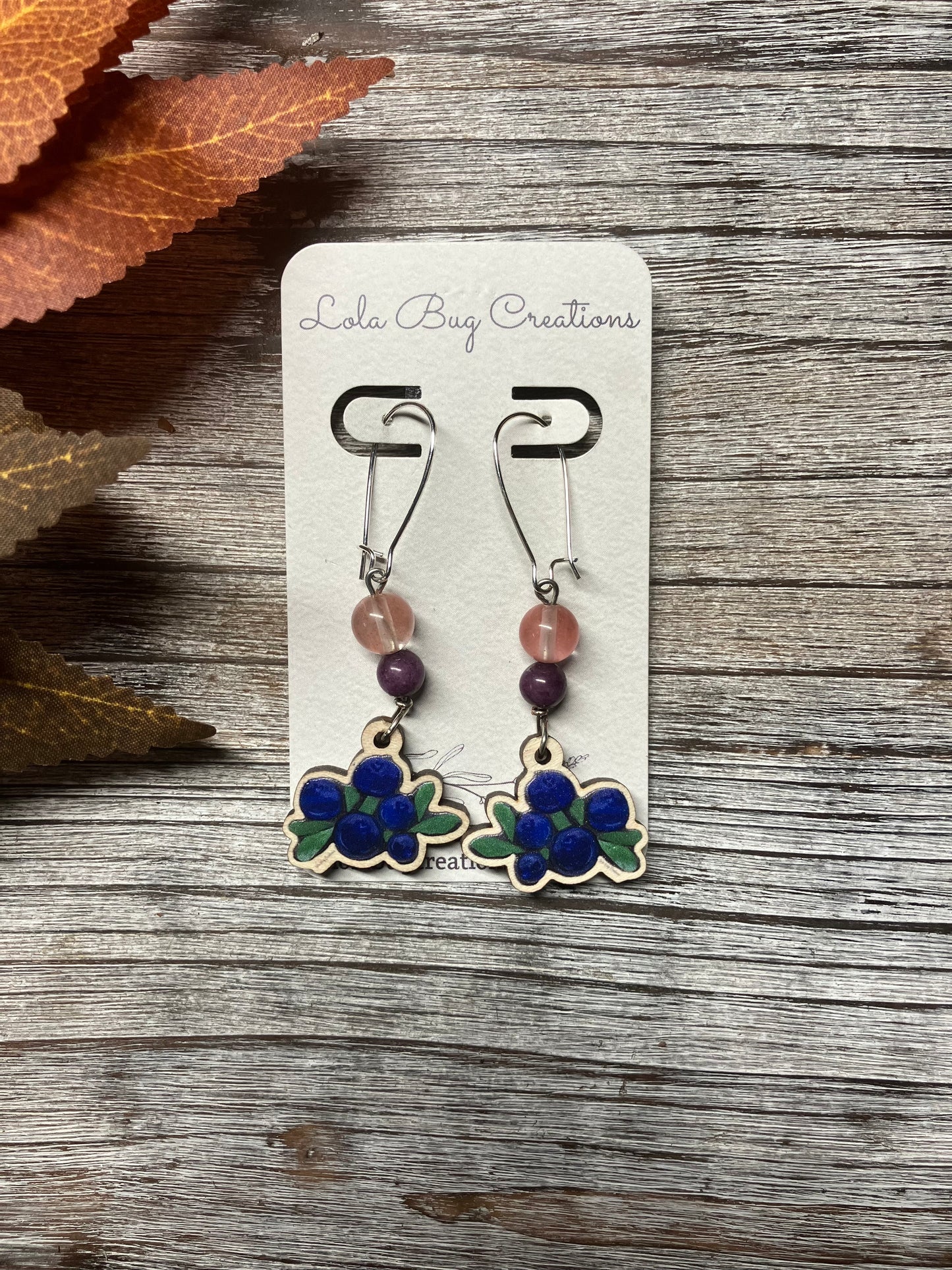 Blueberries Wood Earrings