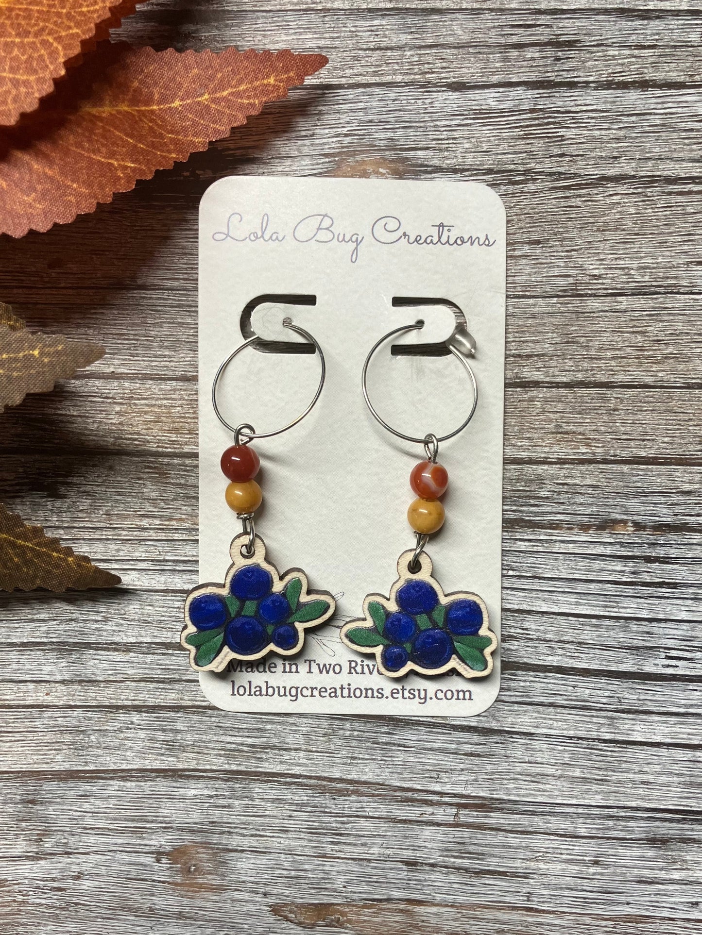 Blueberries Wood Earrings