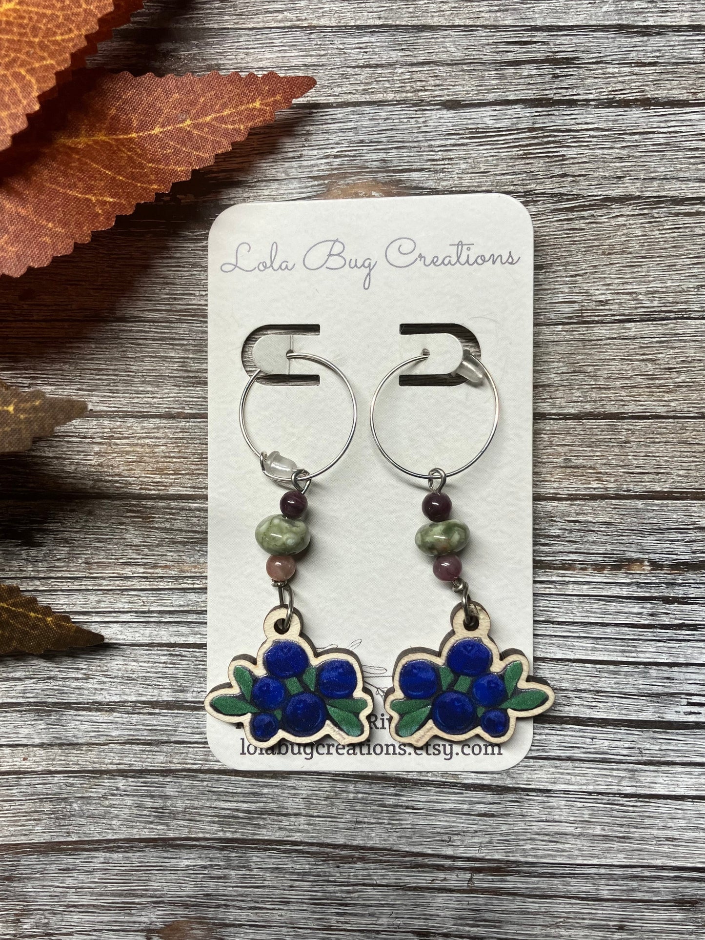 Blueberries Wood Earrings