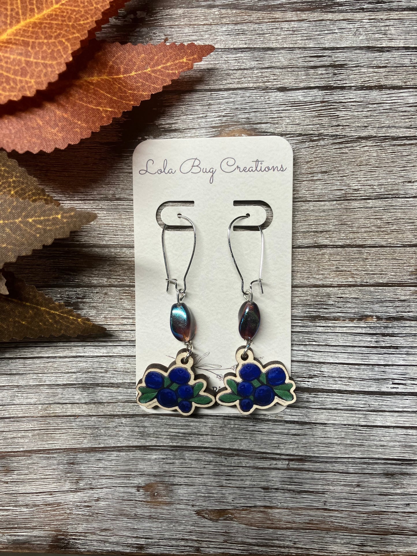 Blueberries Wood Earrings