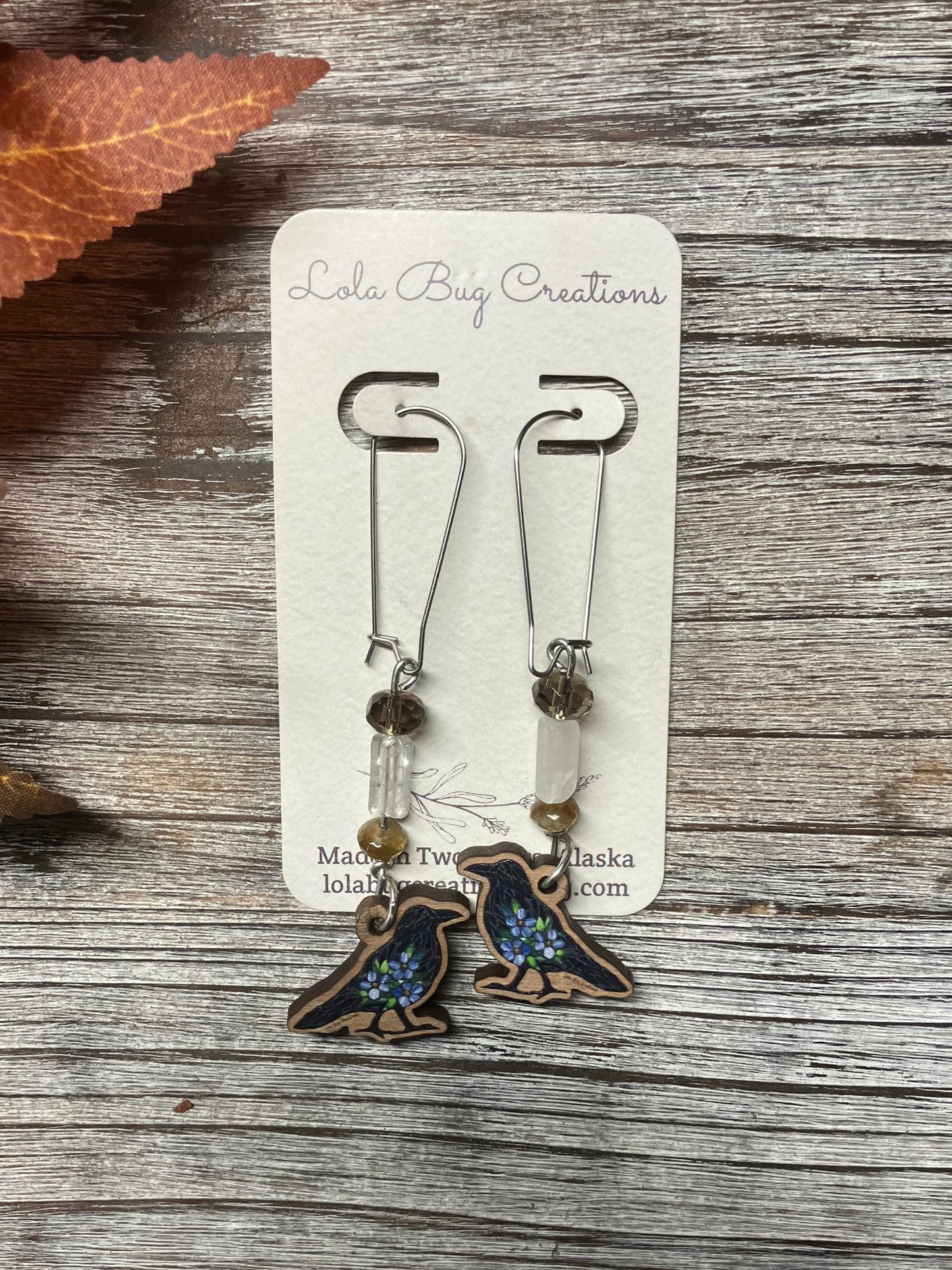 Forget-Me-Not Raven Wood Earrings