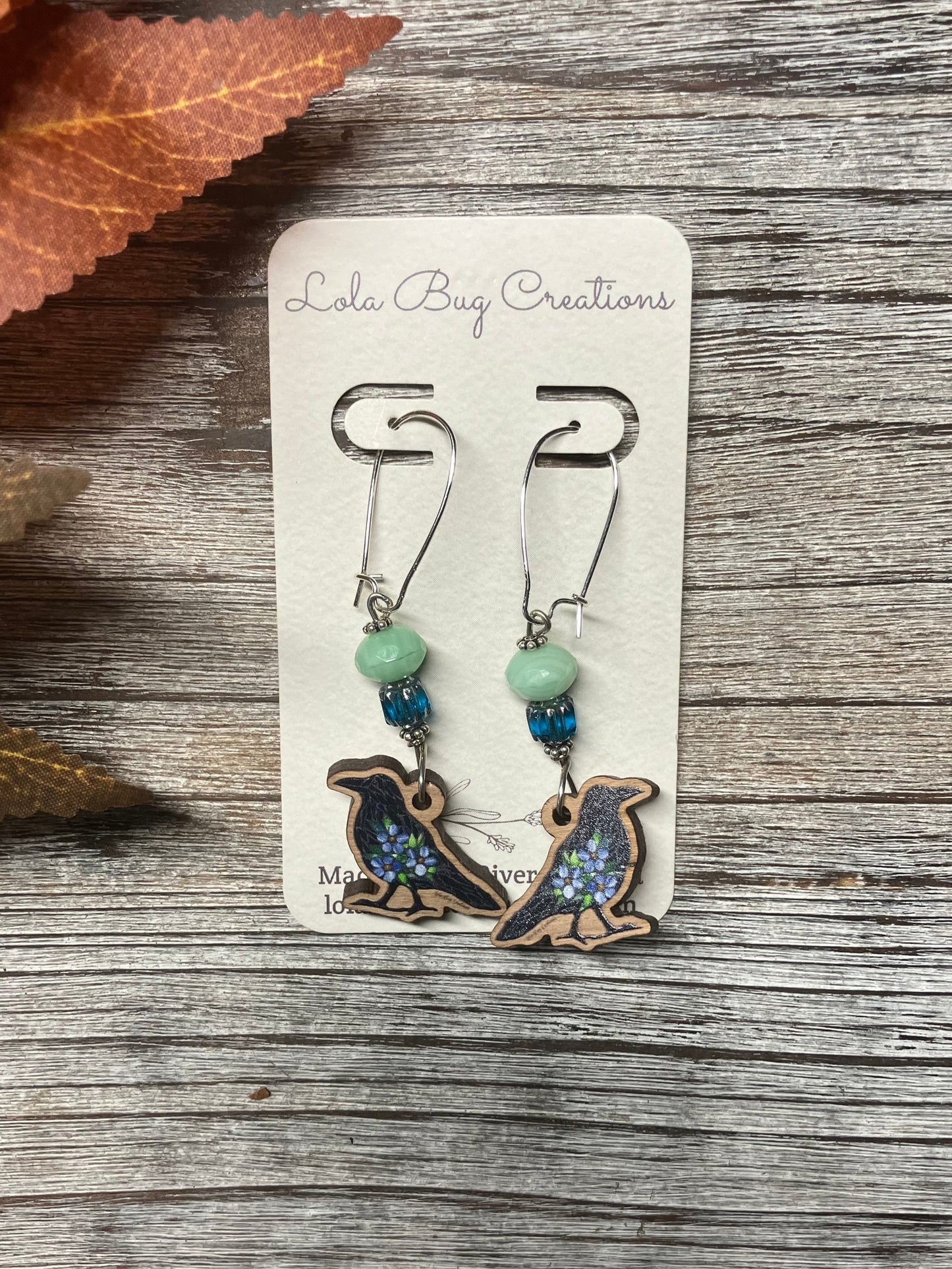 Forget-Me-Not Raven Wood Earrings