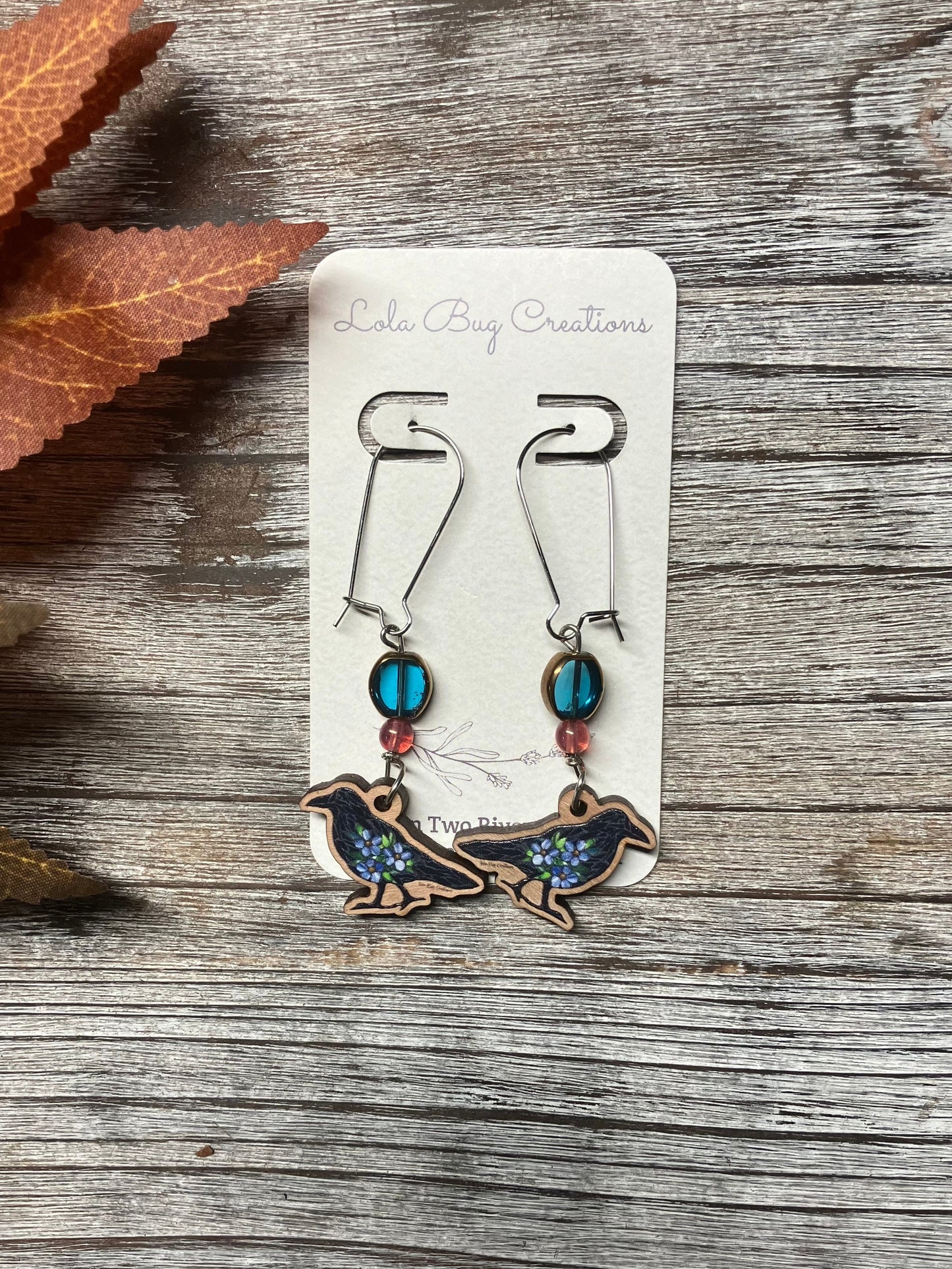 Forget-Me-Not Raven Wood Earrings