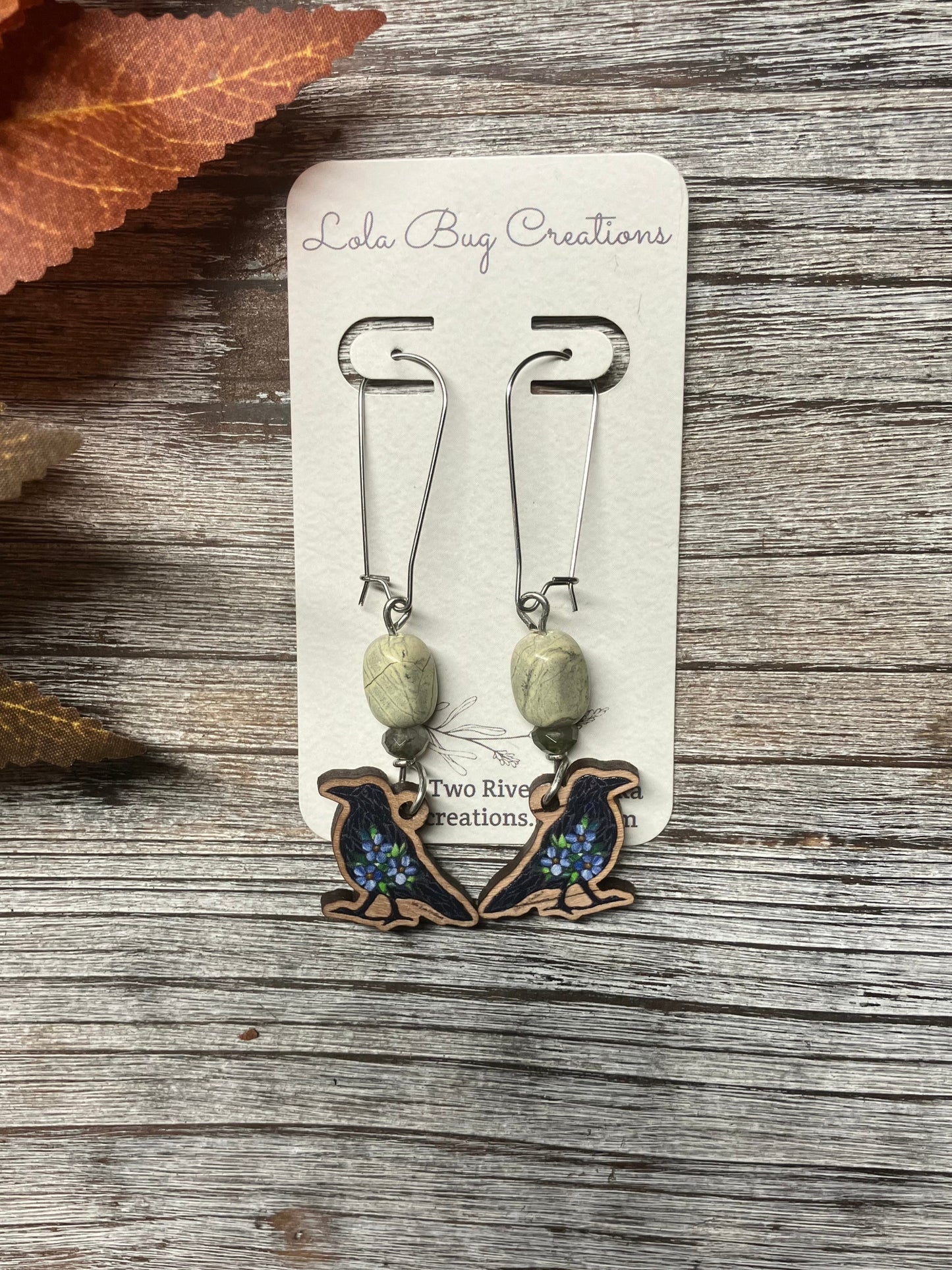 Forget-Me-Not Raven Wood Earrings