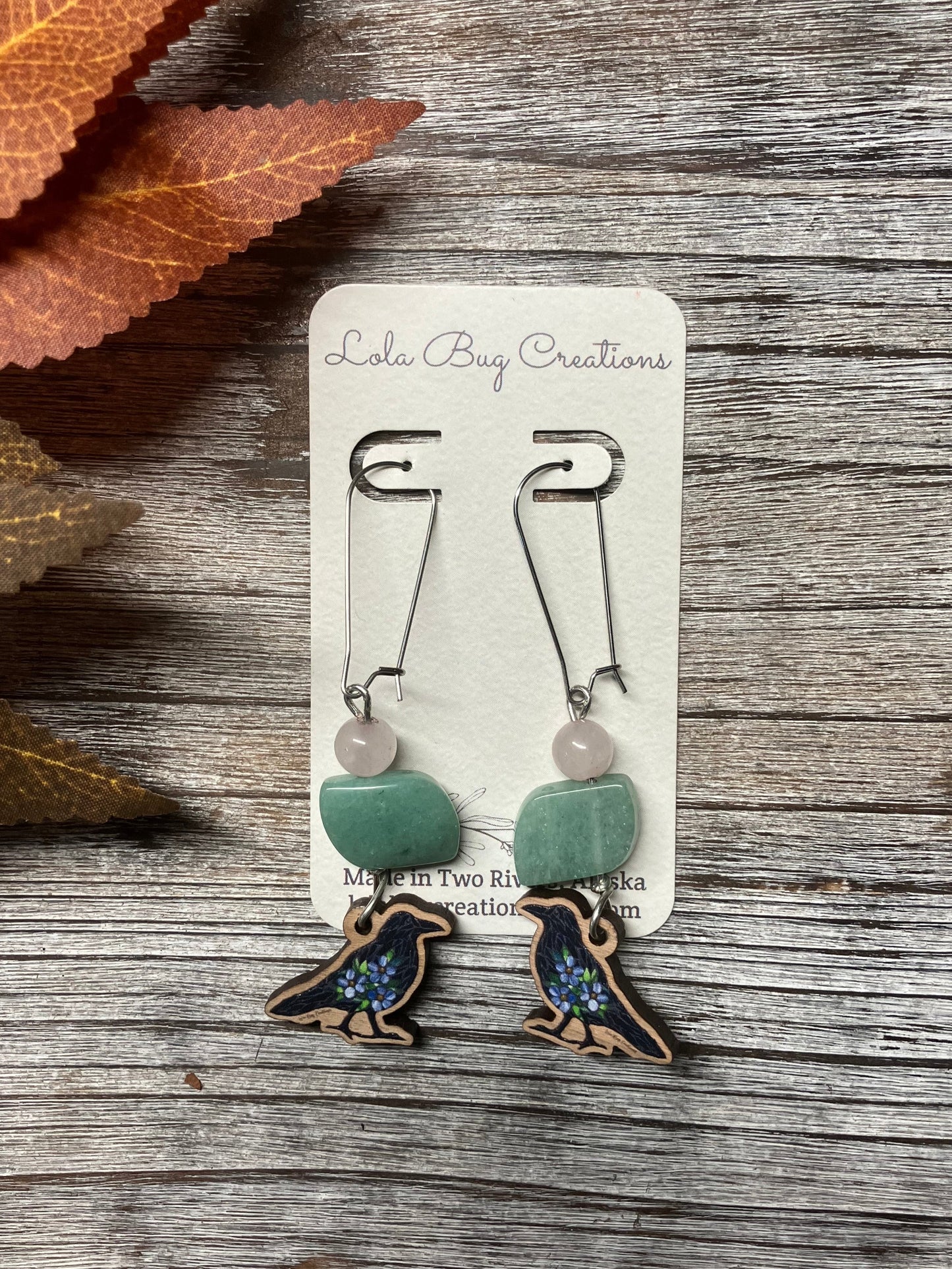 Forget-Me-Not Raven Wood Earrings