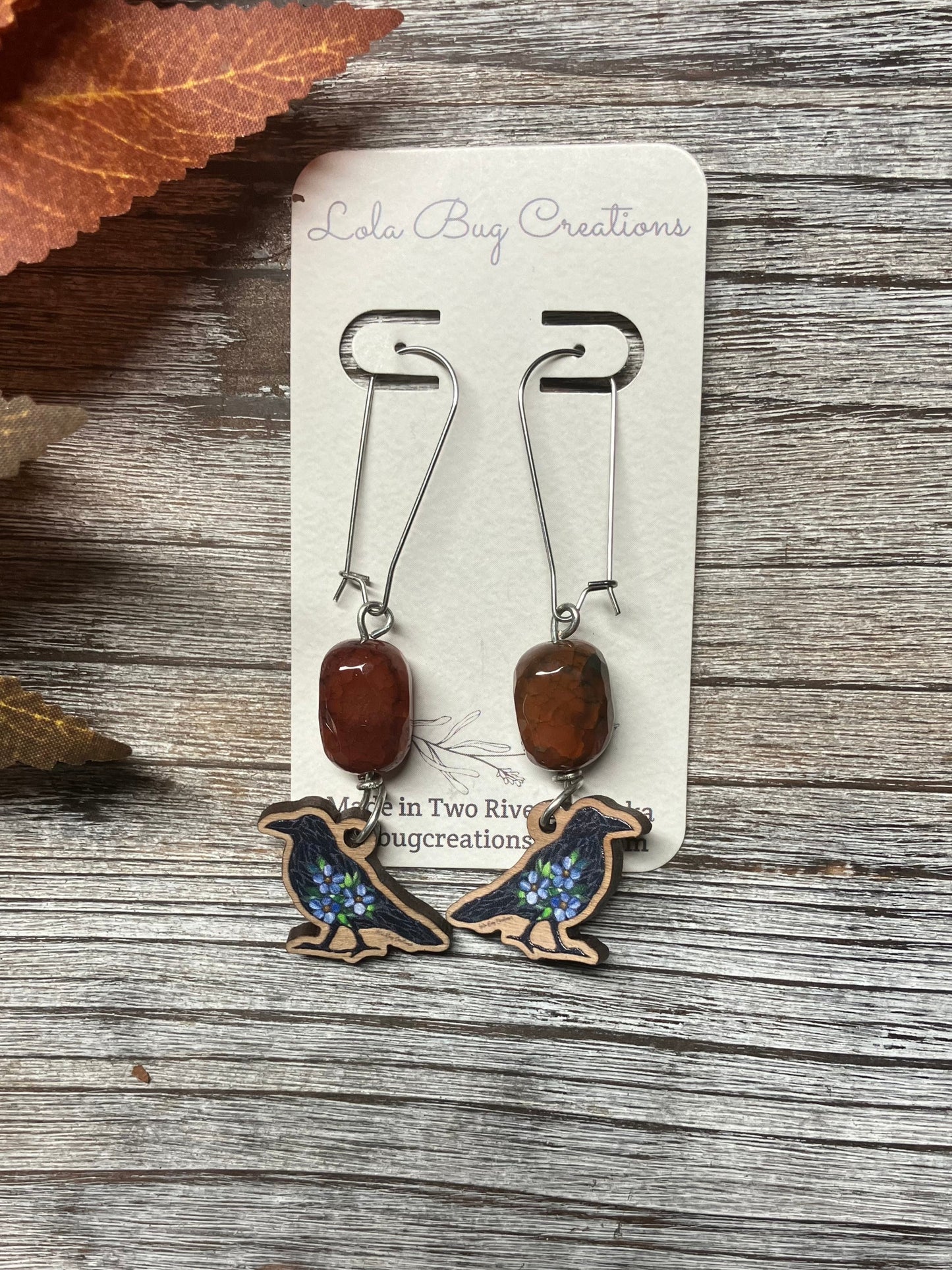 Forget-Me-Not Raven Wood Earrings