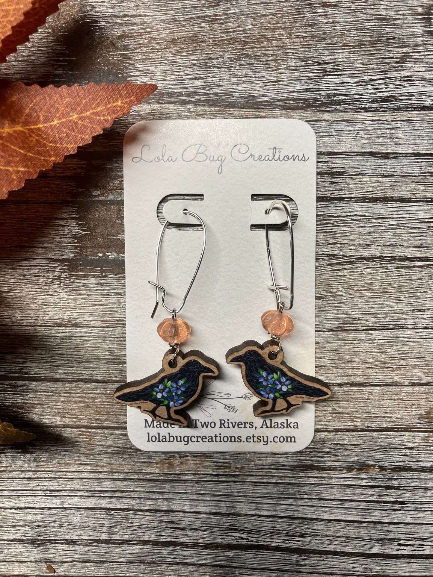 Forget-Me-Not Raven Wood Earrings