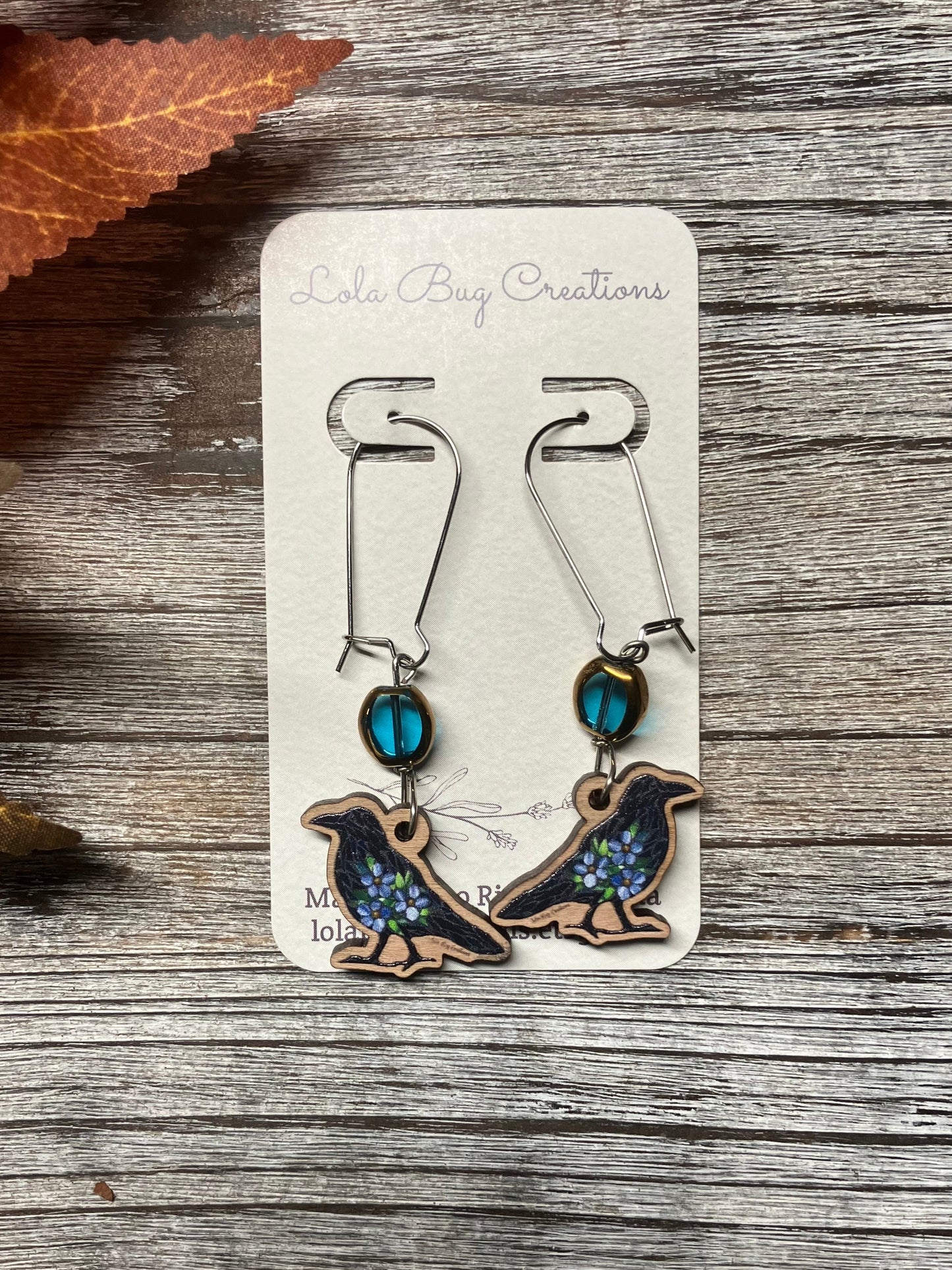 Forget-Me-Not Raven Wood Earrings