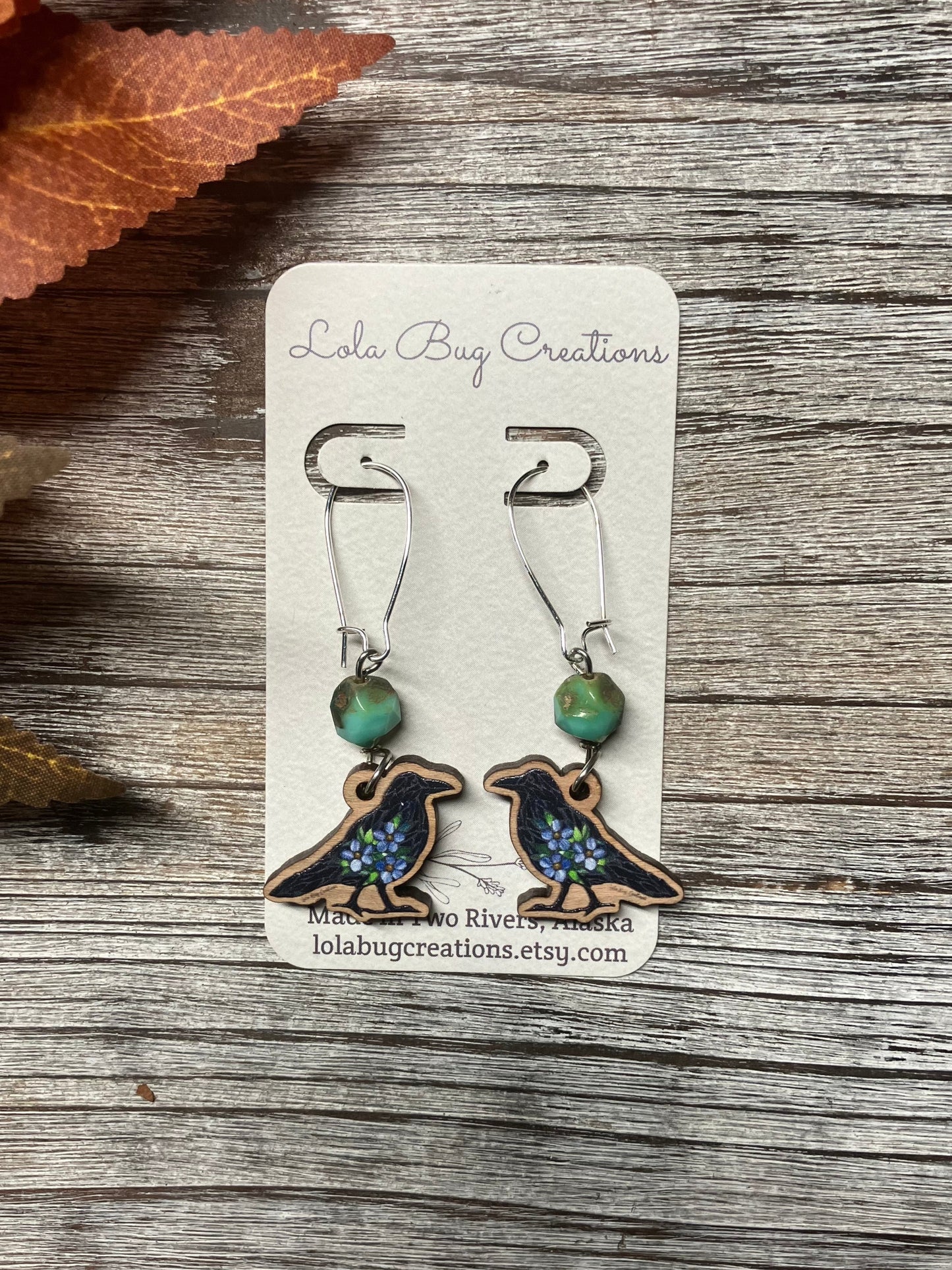 Forget-Me-Not Raven Wood Earrings