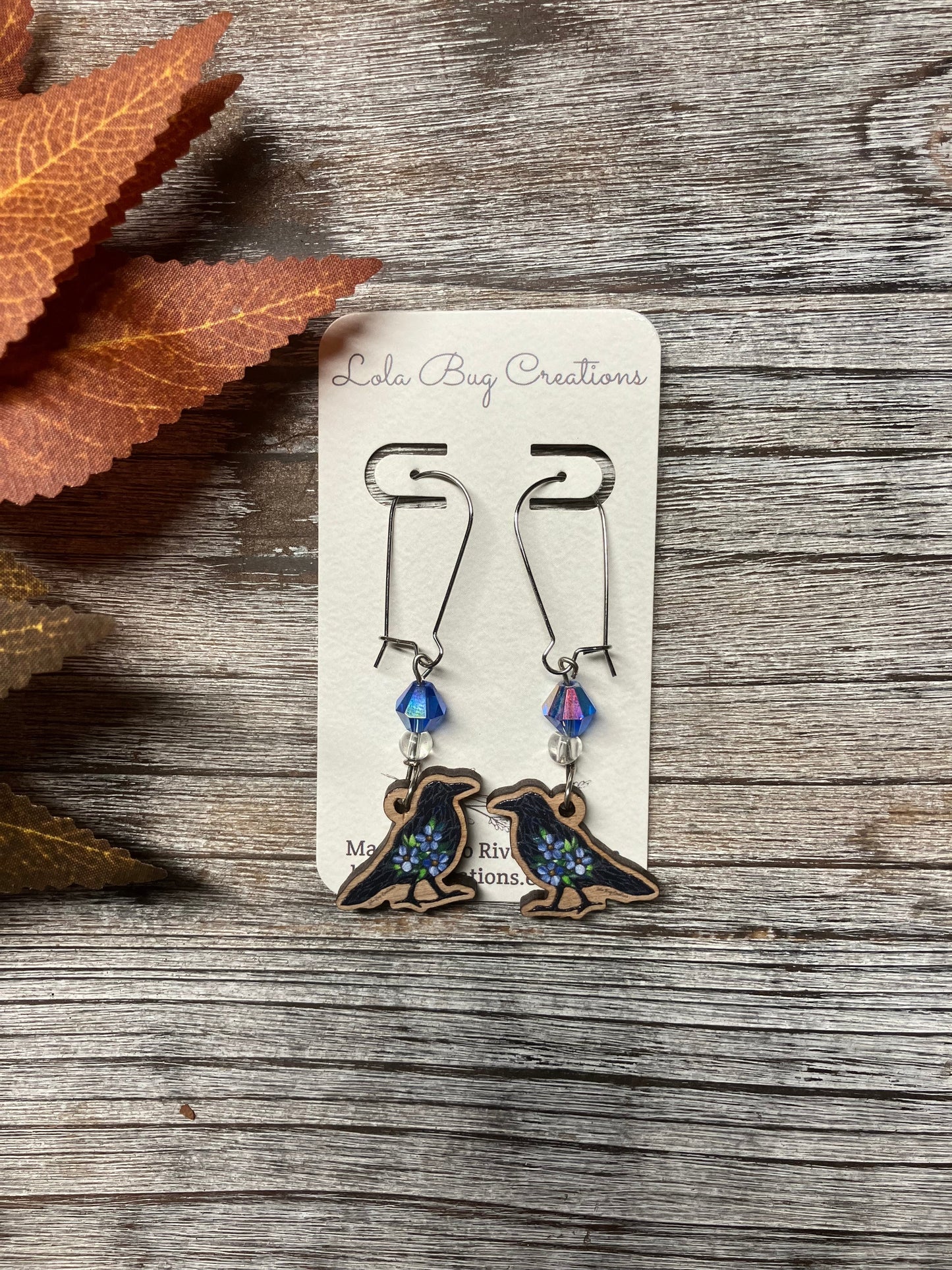 Forget-Me-Not Raven Wood Earrings