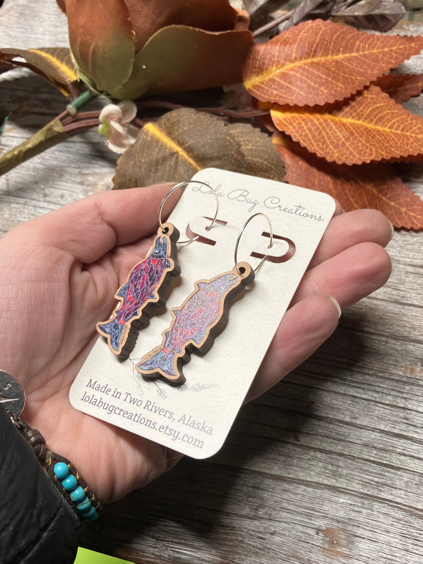Salmon Wood Earrings
