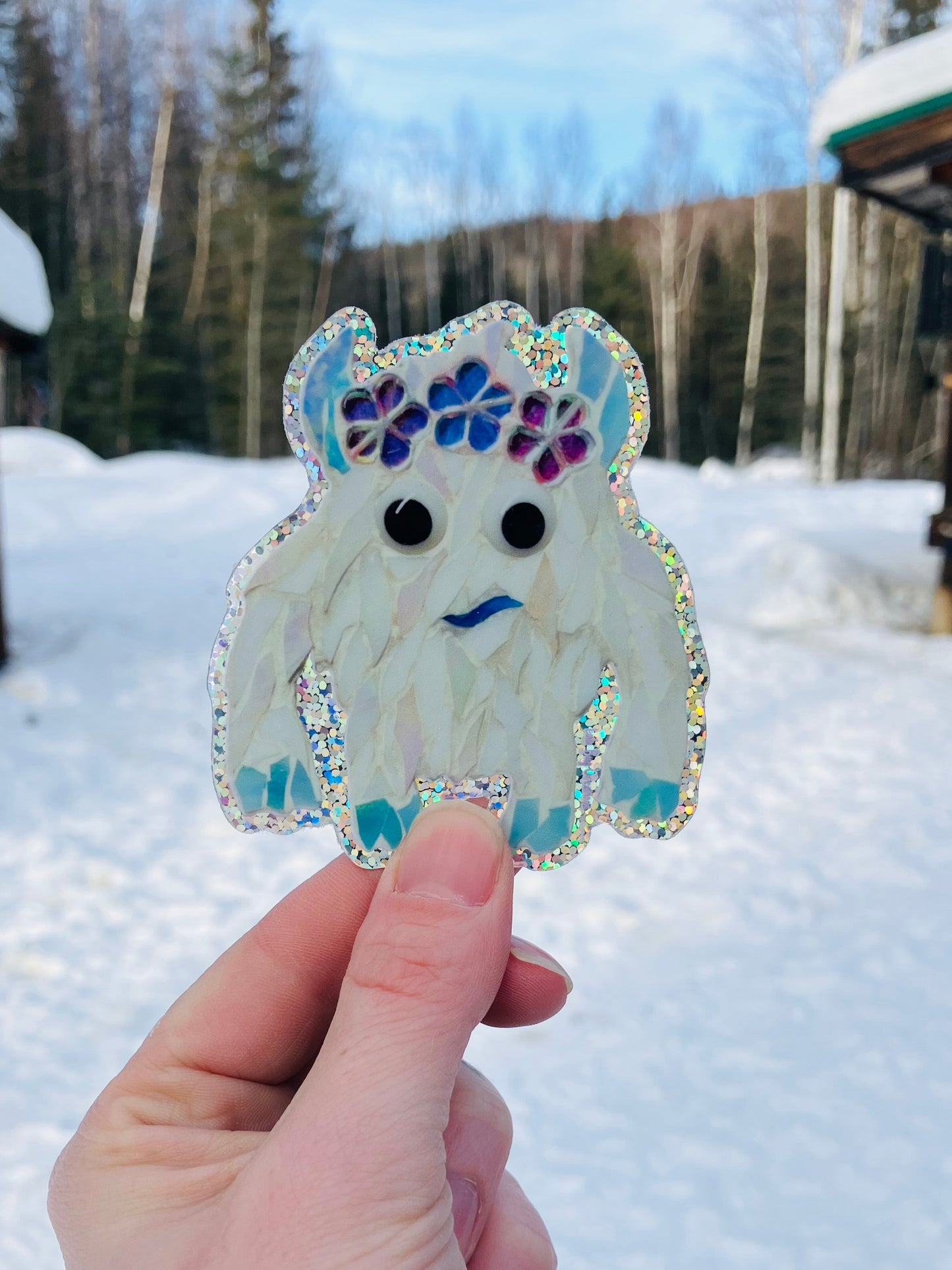 Yeti With Flower Crown glitter Sticker