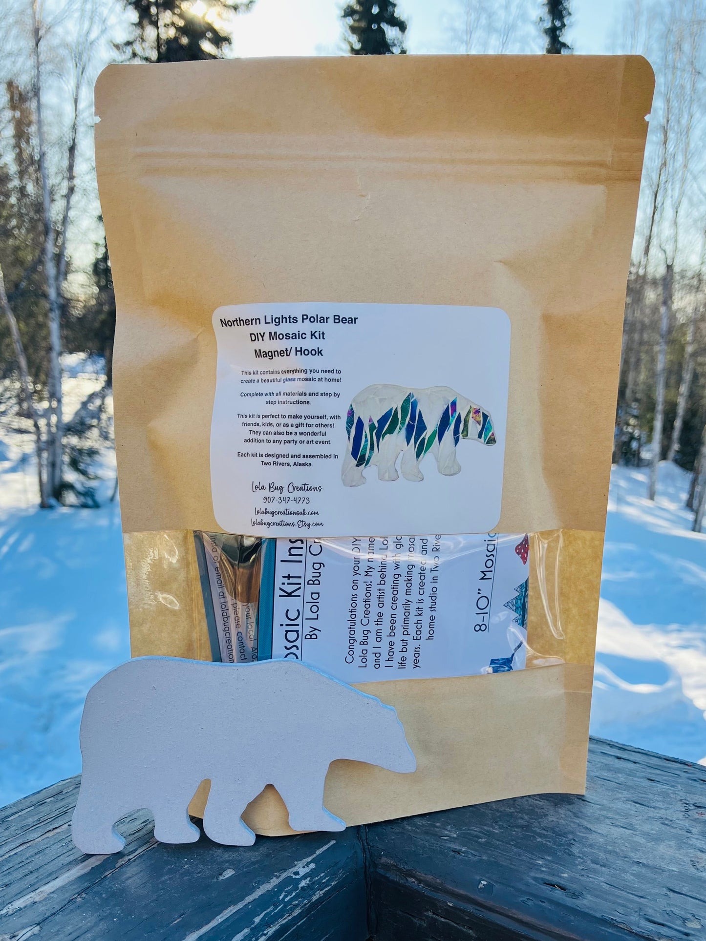 Northern Lights Polar Bear - Magnet/ Hanging Glass Mosaic Kit - DIY- Make it yourself