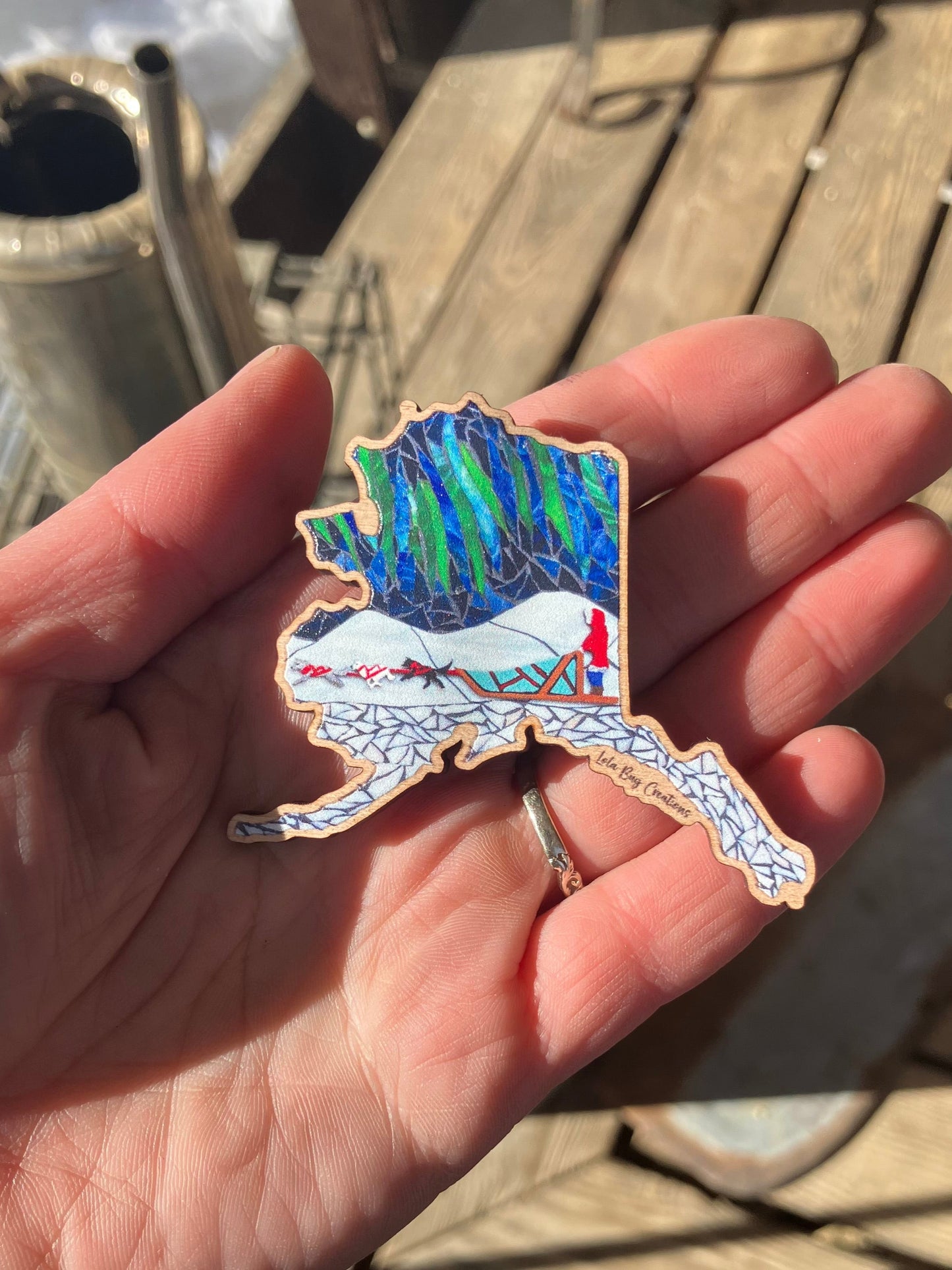 Alaska Mushing Wooden Magnet