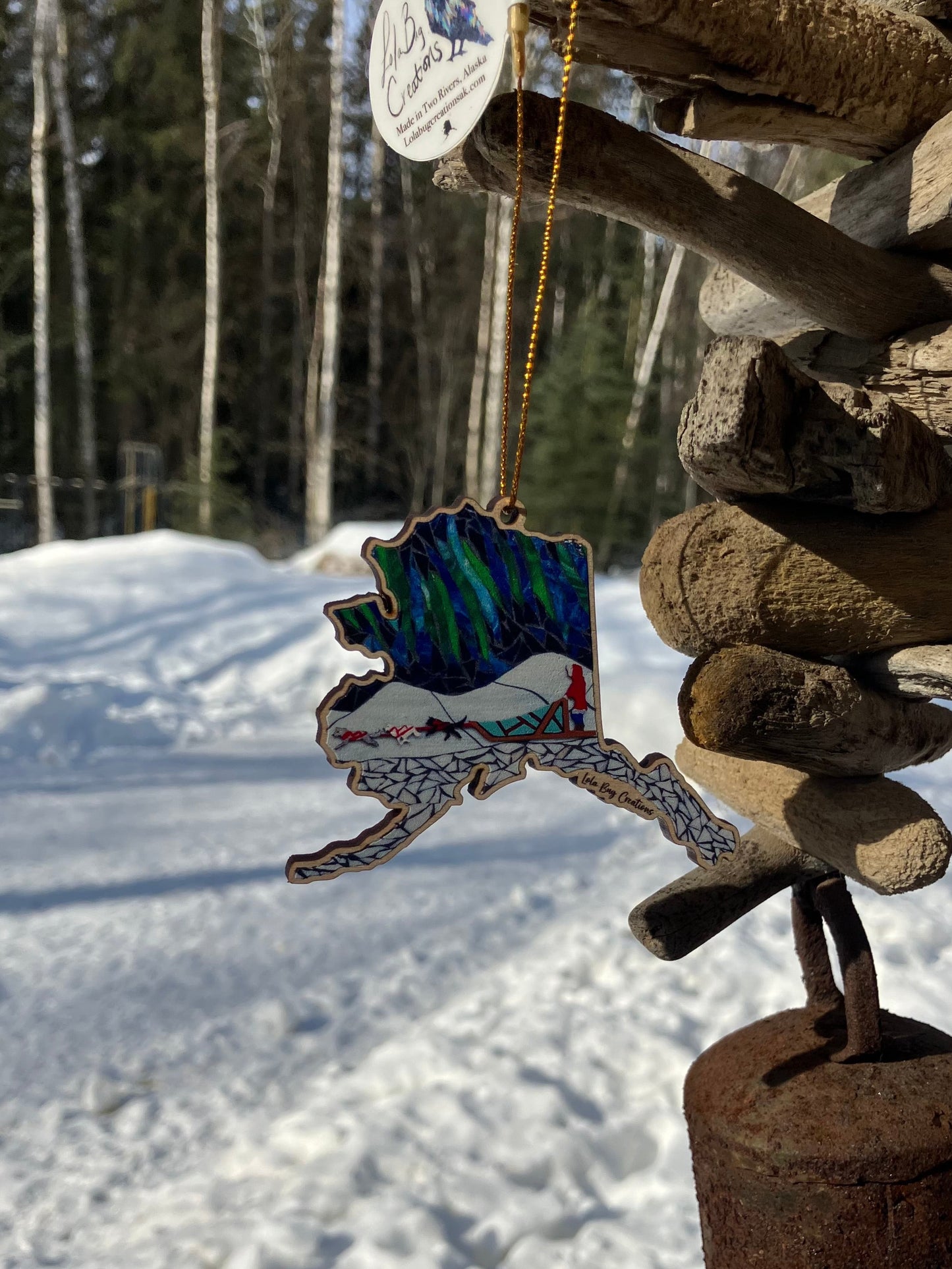 Alaska Mushing Wood Ornament