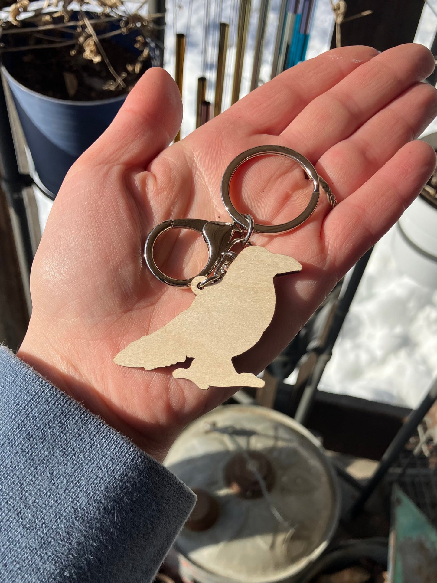 Forget-Me-Not Raven Wood Keychain