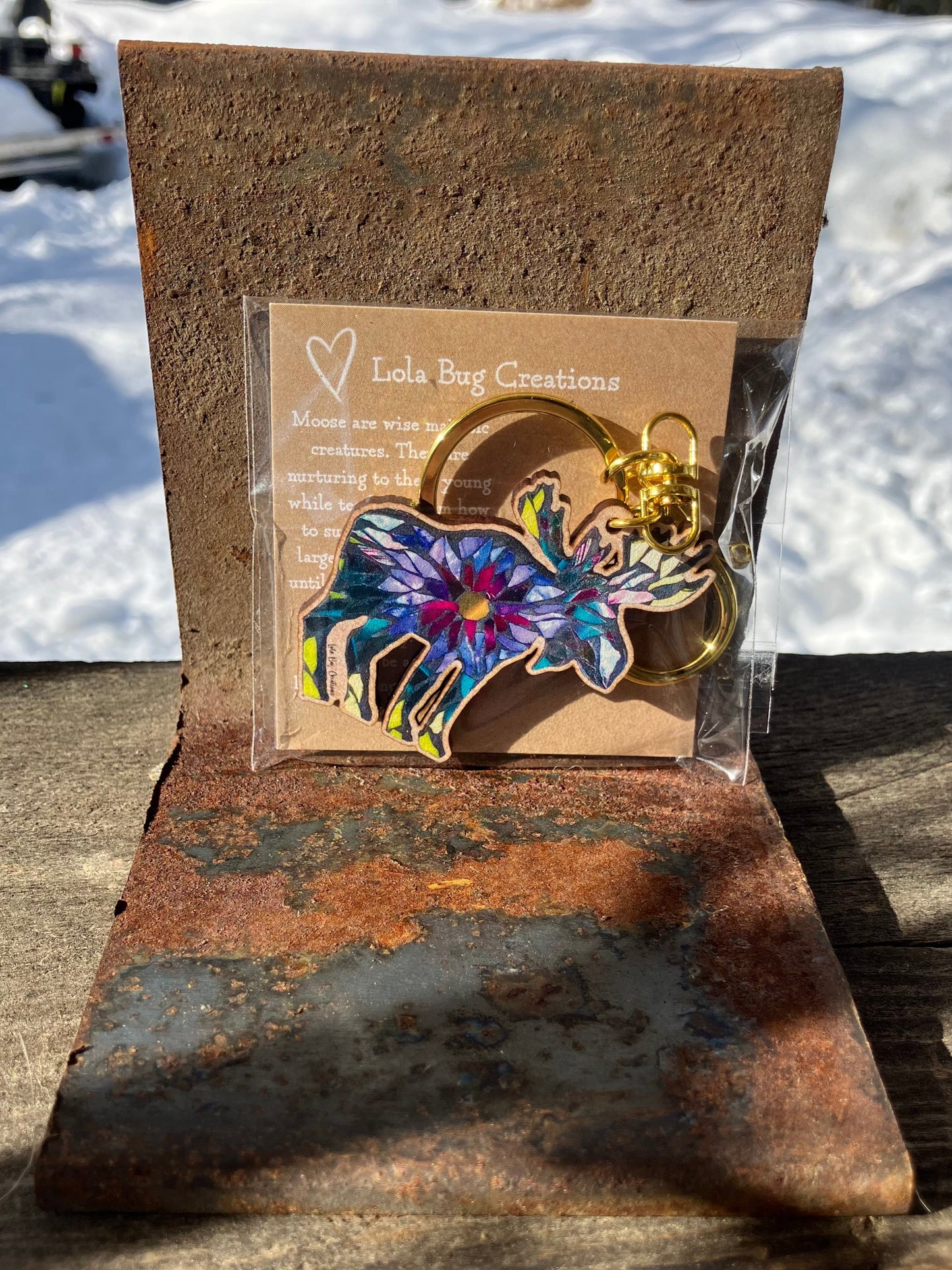 Moose Burst Wood Keychain