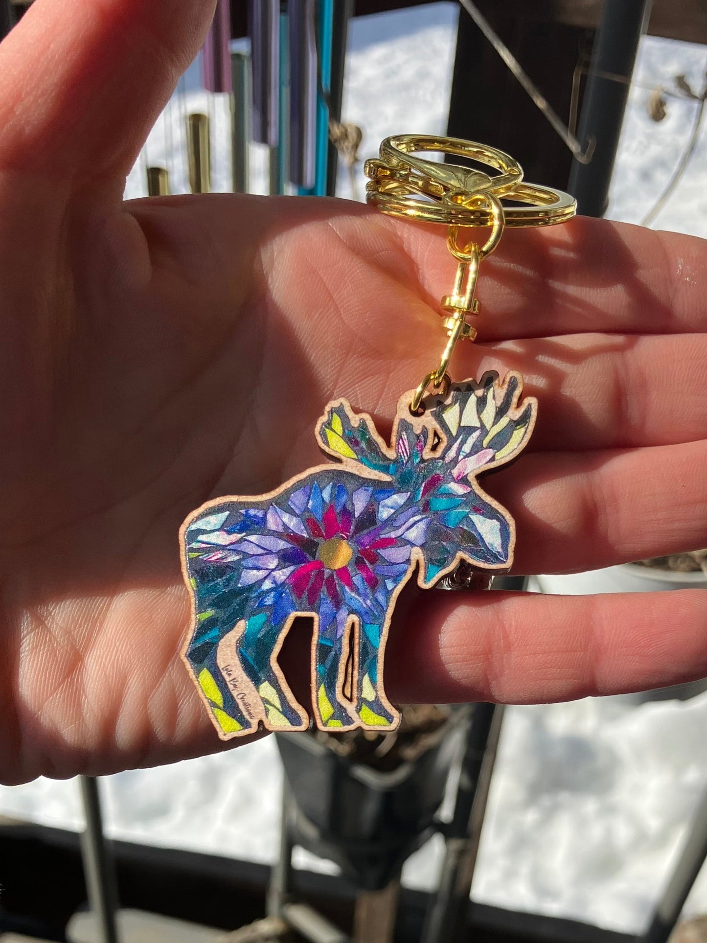 Moose Burst Wood Keychain