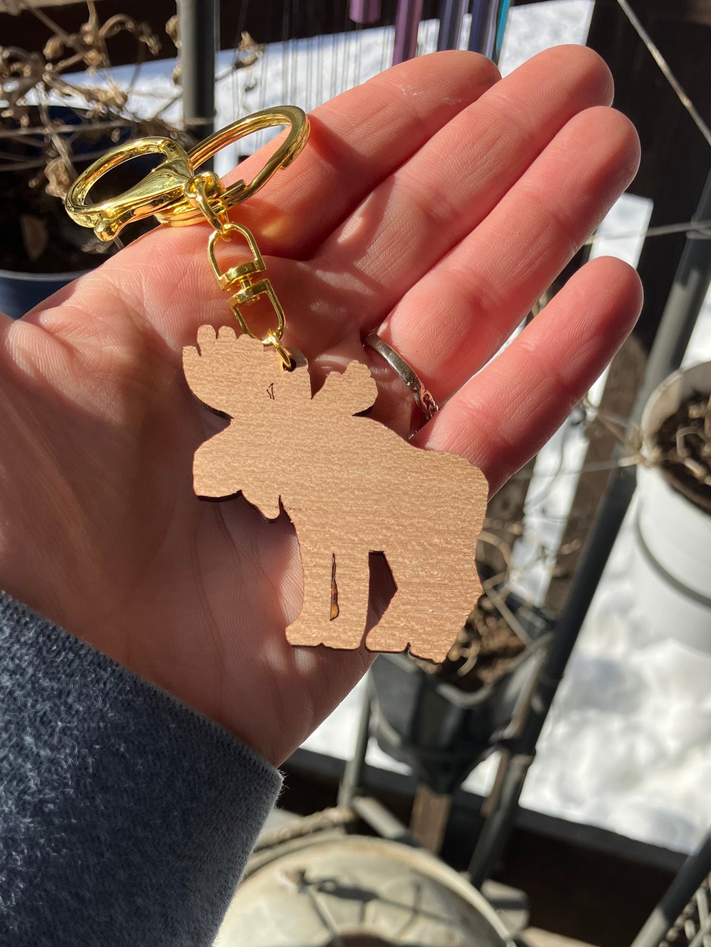 Moose Burst Wood Keychain