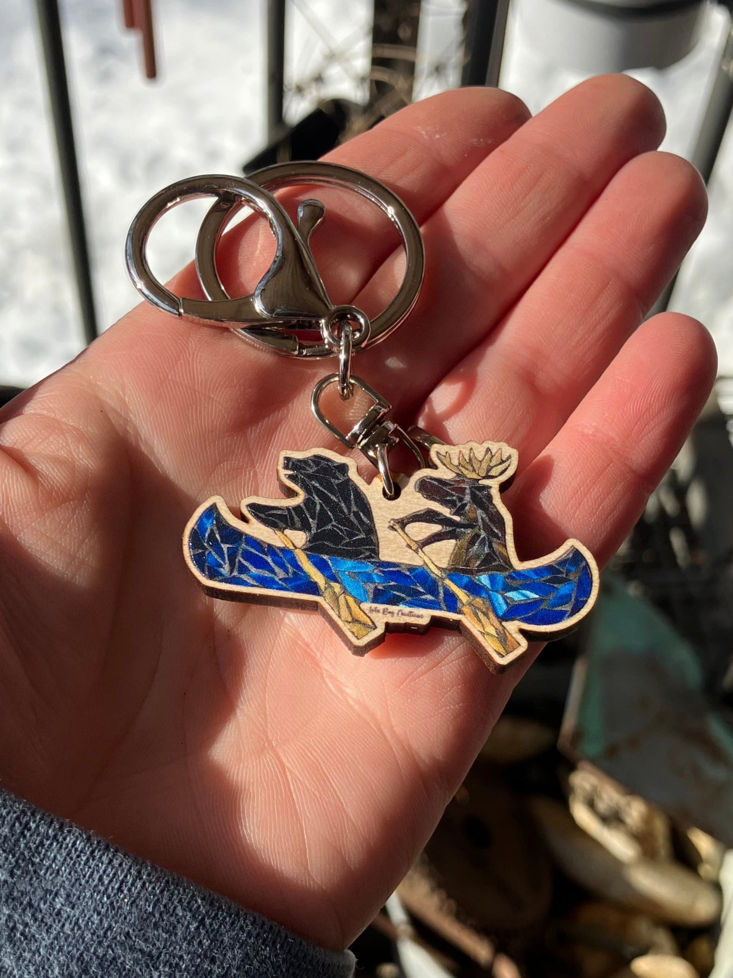 Bear and Moose Wooden Key Chain