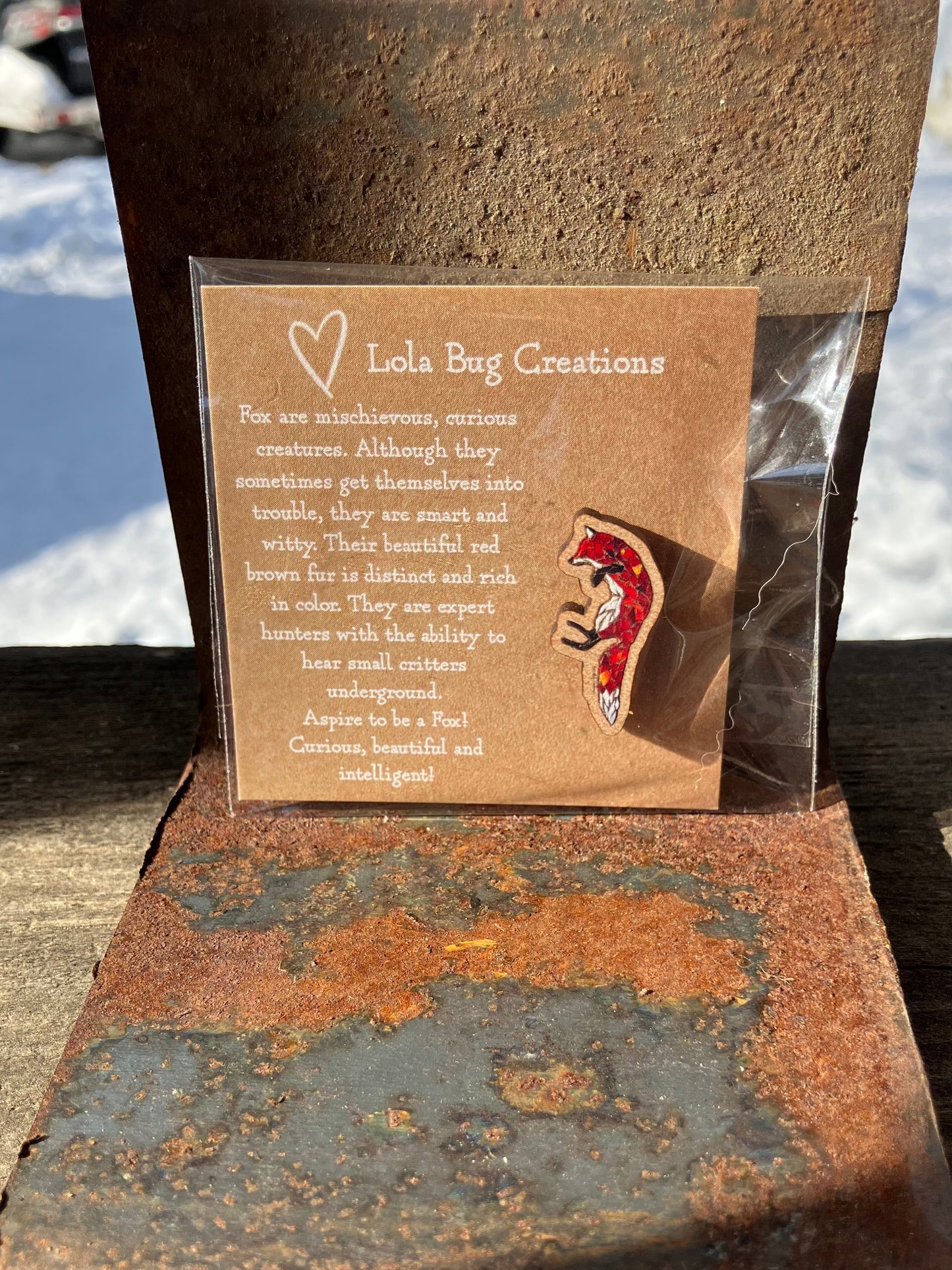 Jumping Fox Mosaic Wood Pin