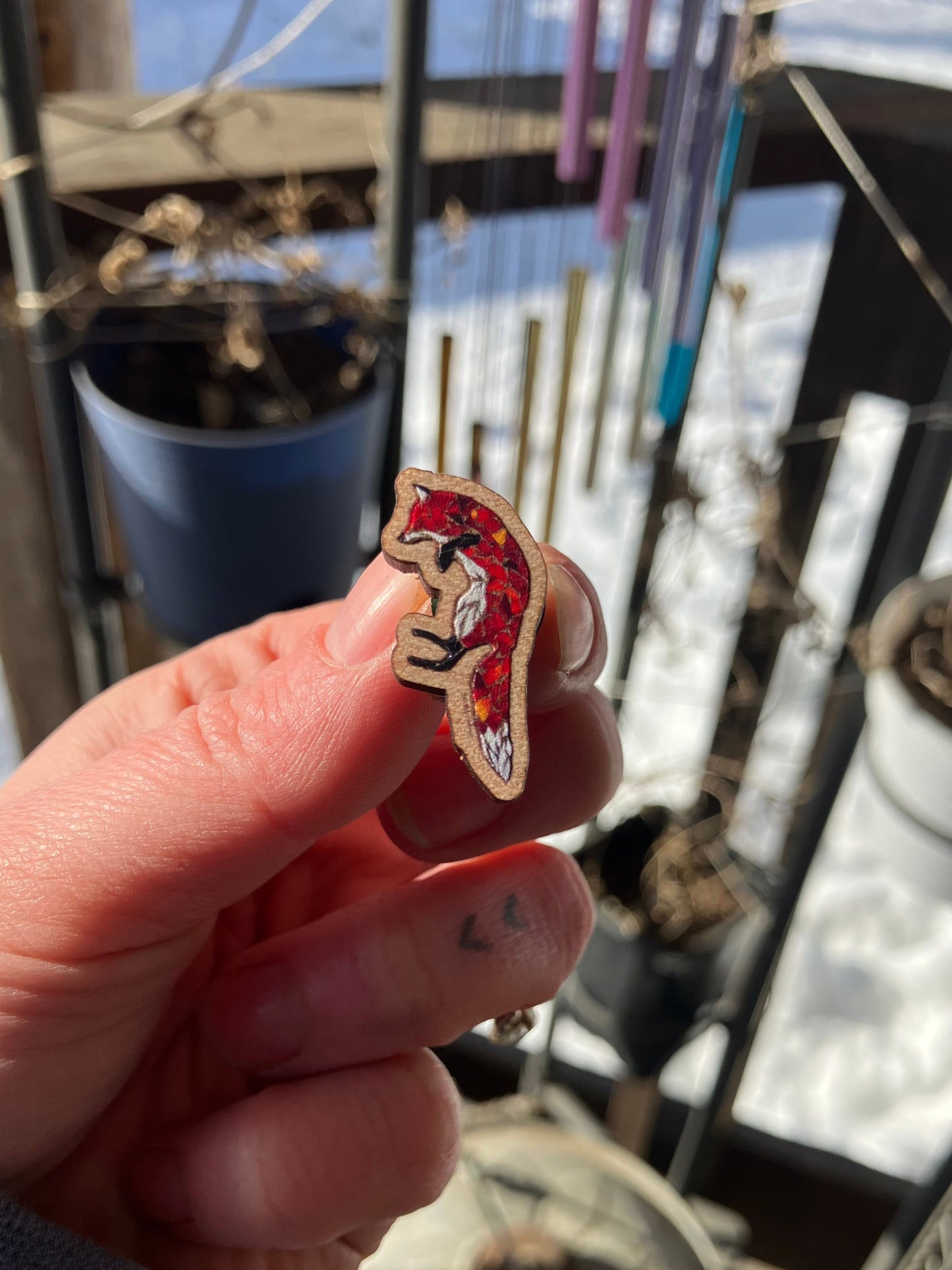 Jumping Fox Mosaic Wood Pin