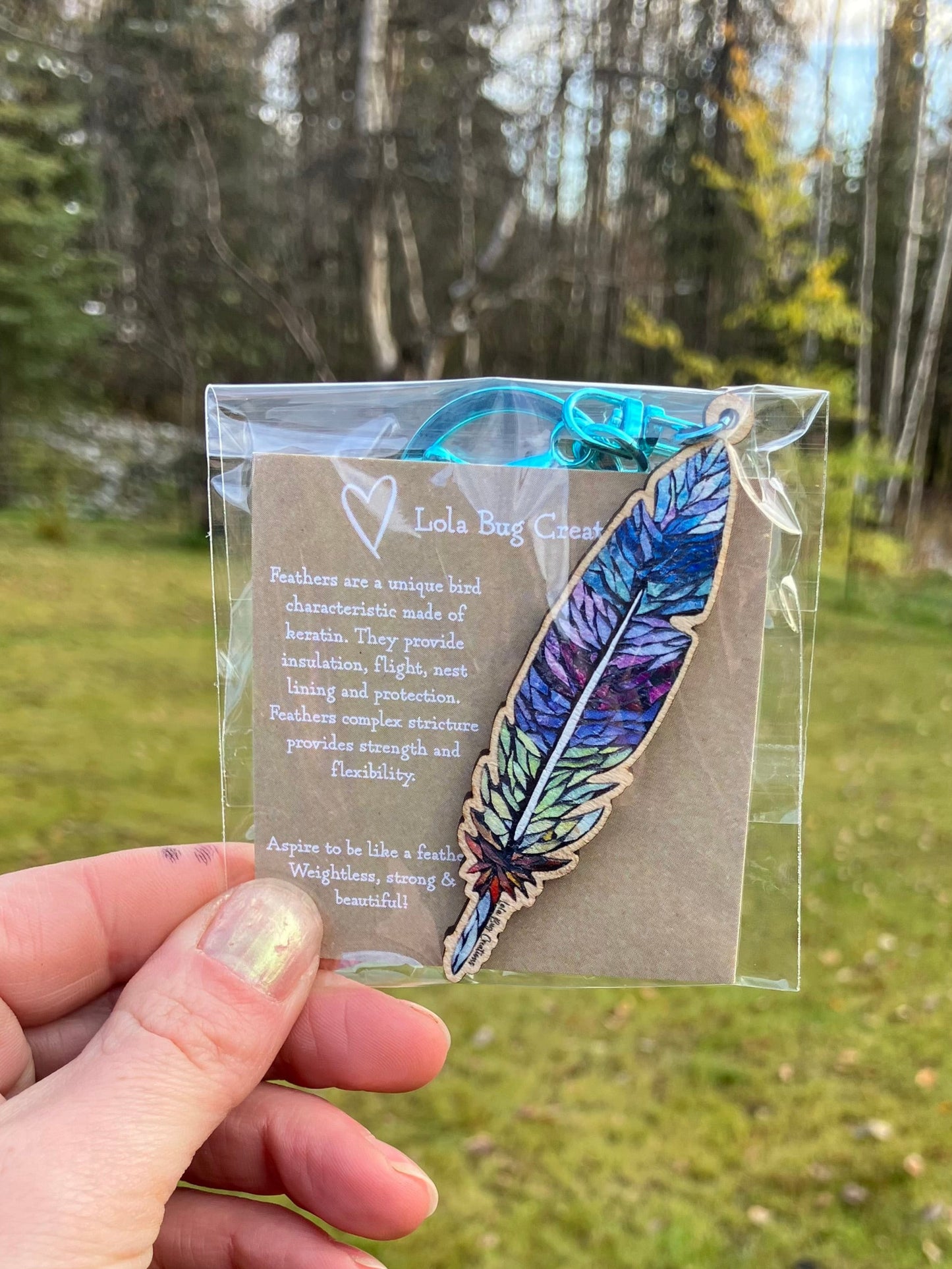 Colorful Feather Wood Keychain