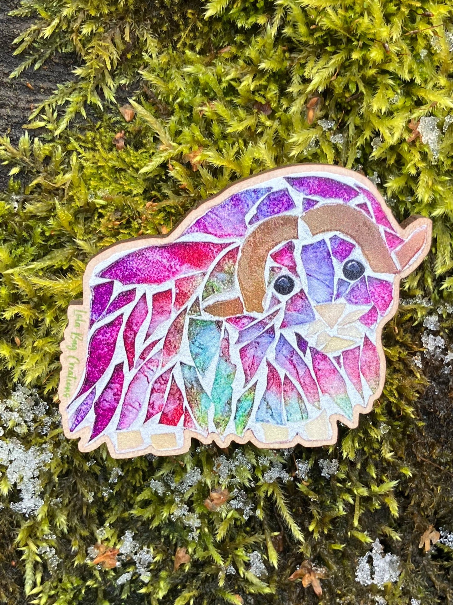 Colorful Musk Ox Wood Magnet