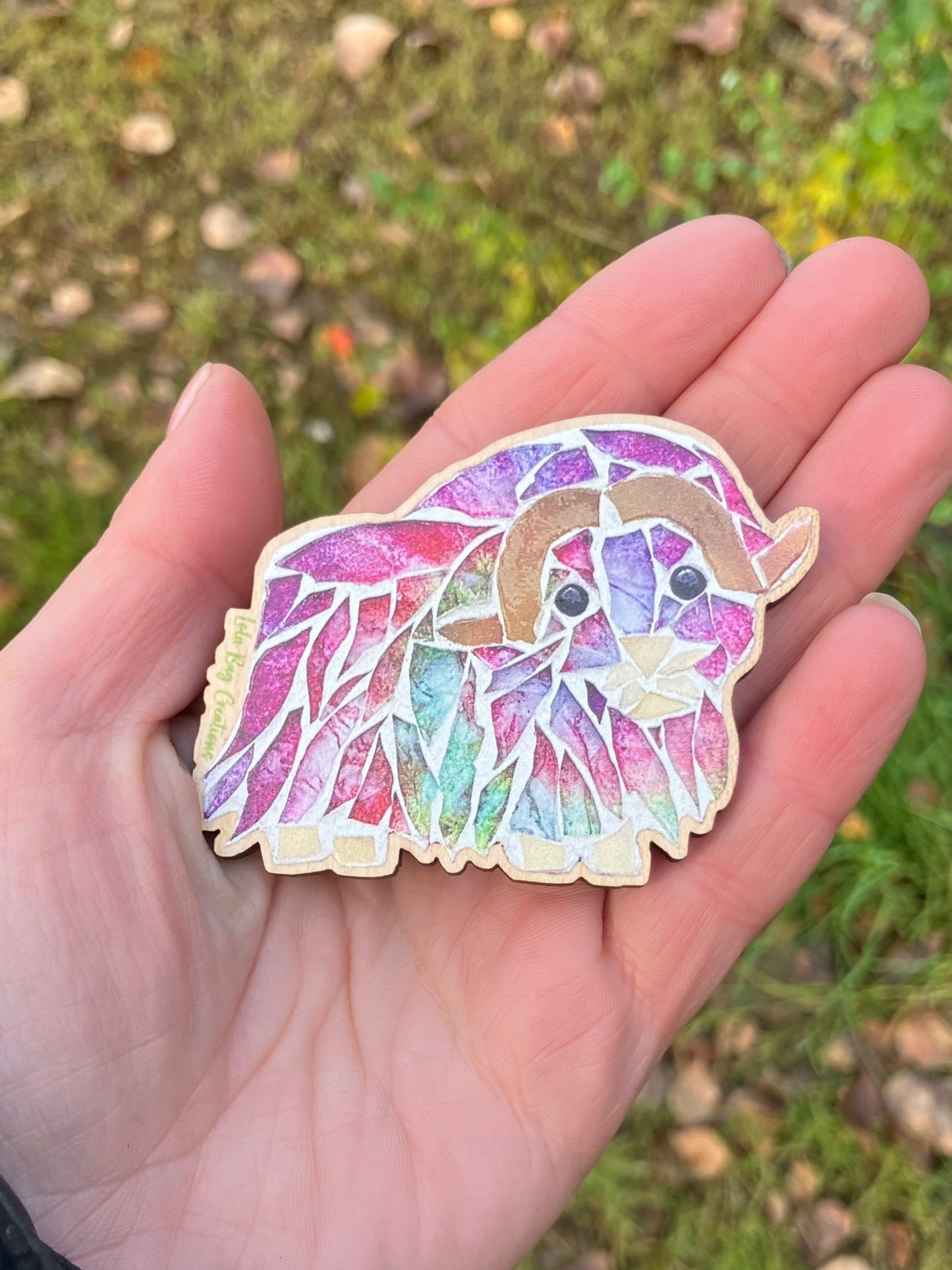 Colorful Musk Ox Wood Magnet