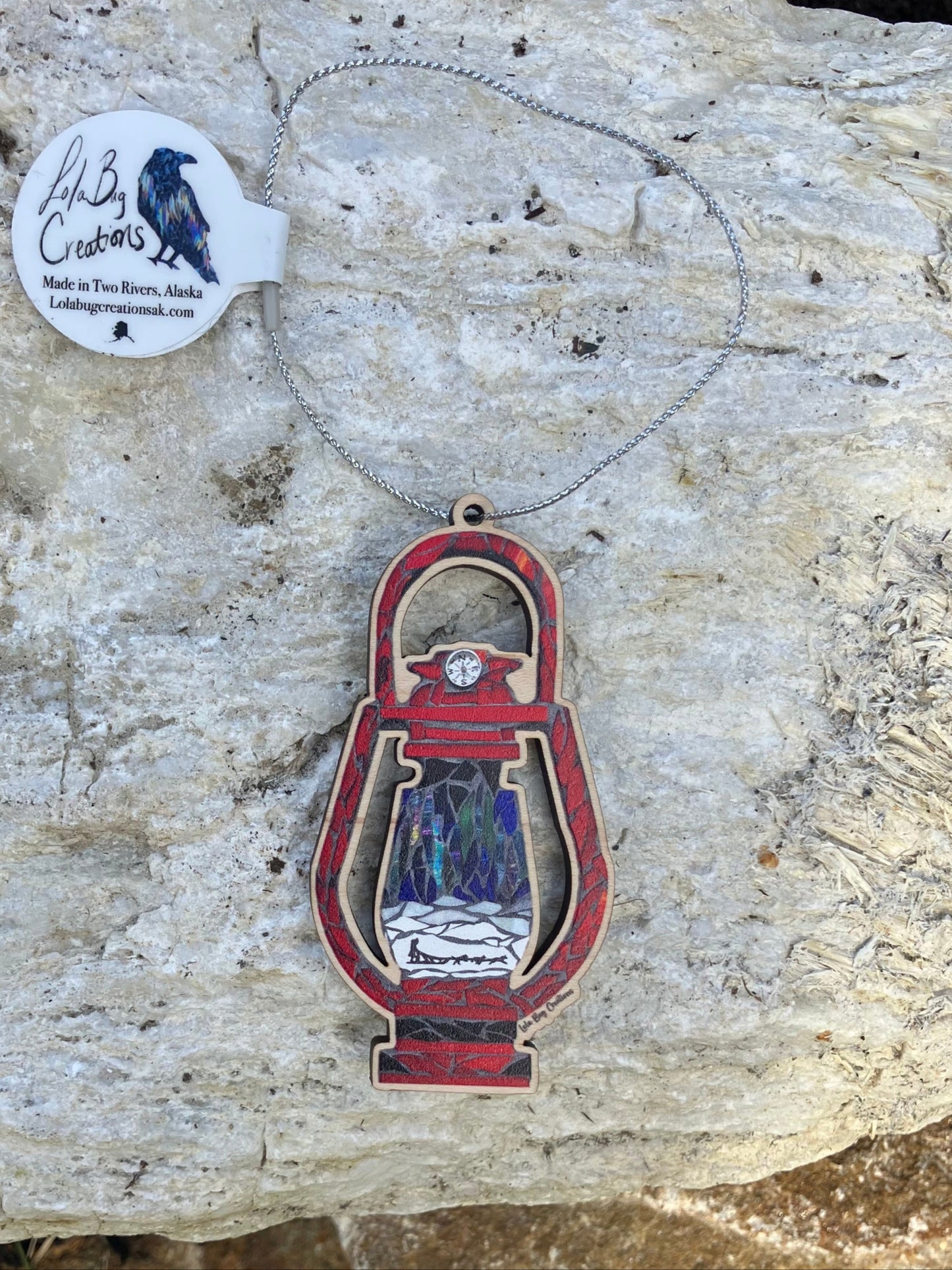 Red Lantern Wood Ornament