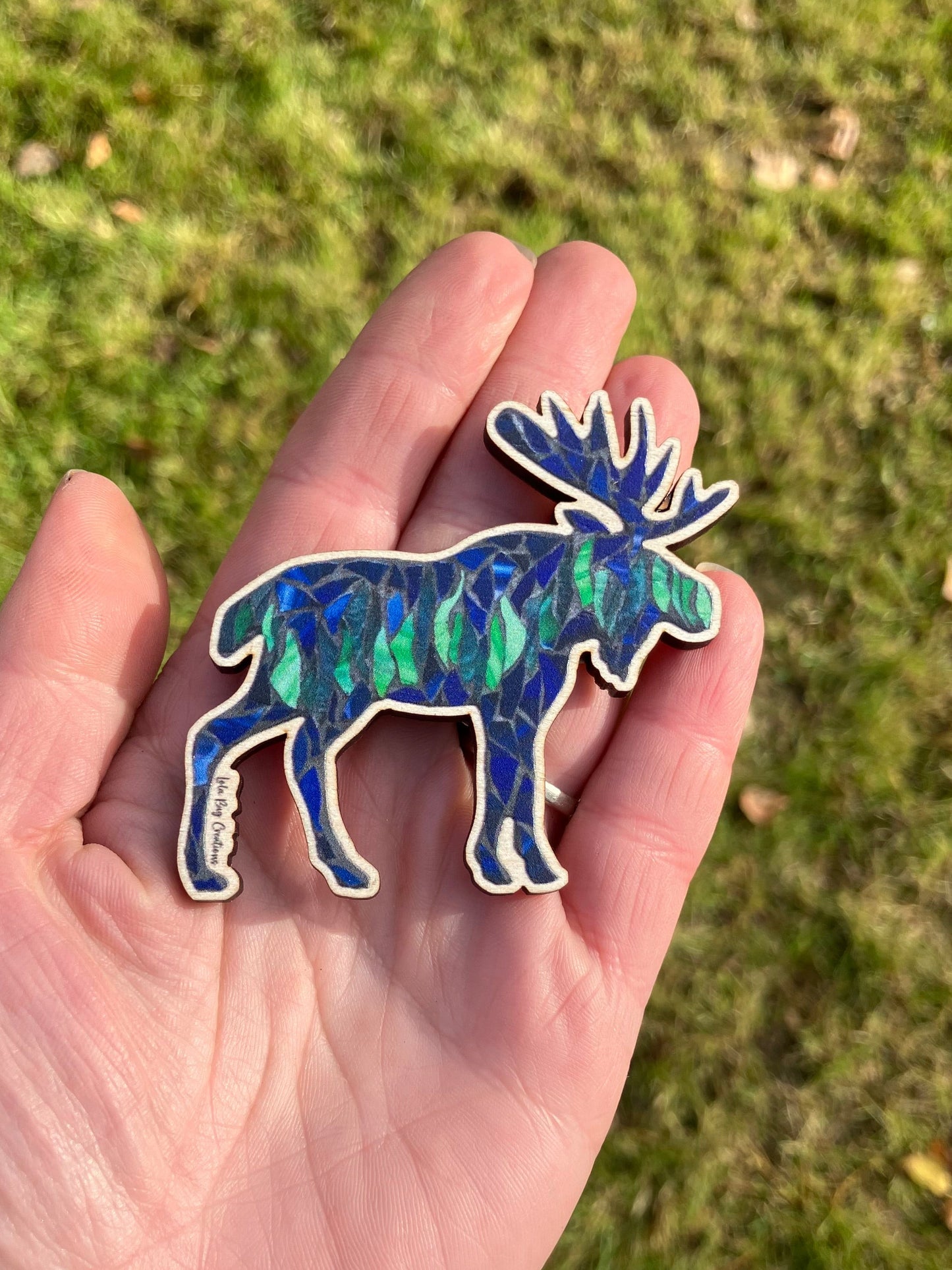 Northern Lights Moose Wood Magnet