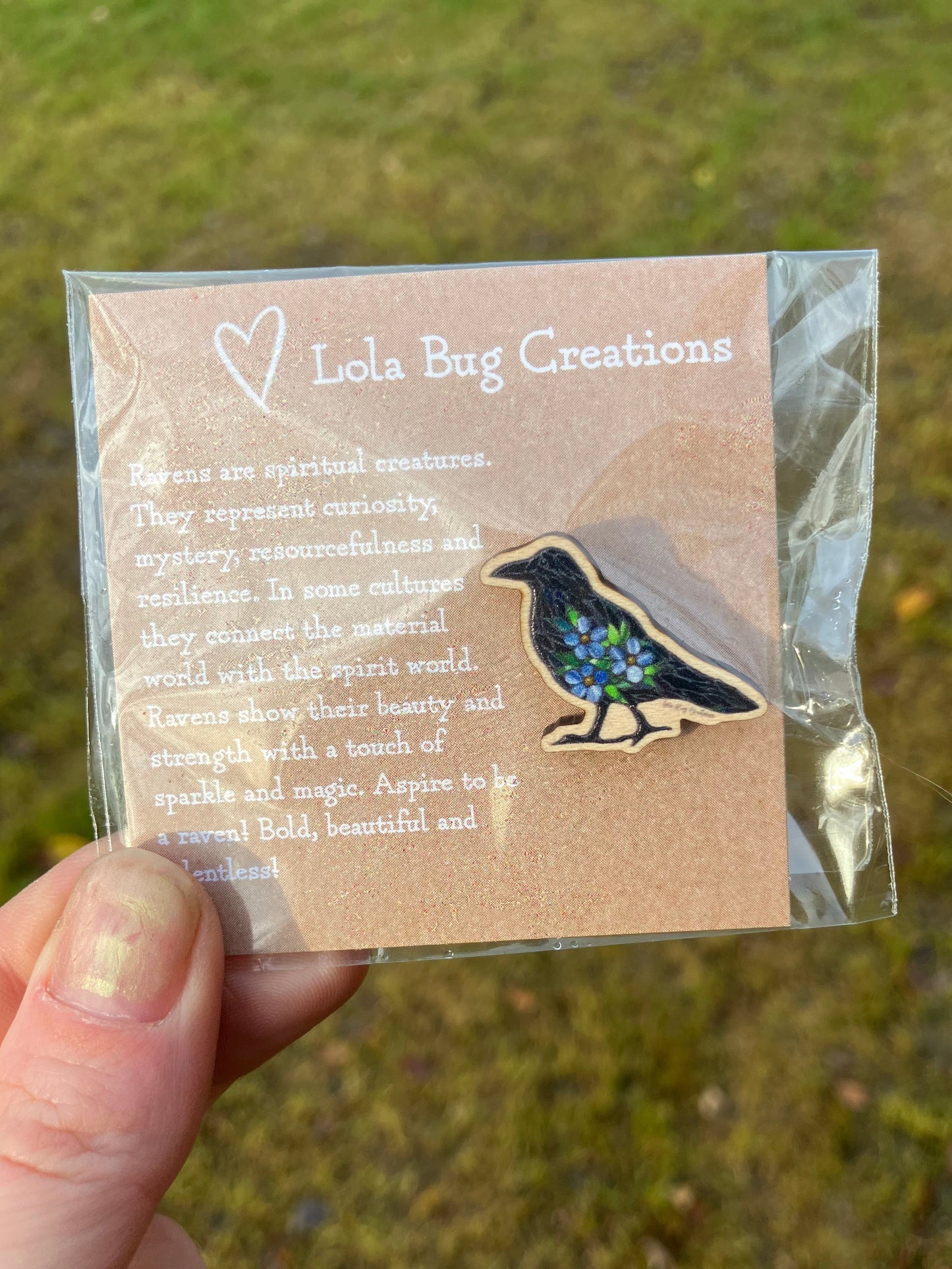 Forget me Not Raven Mosaic Wood Pin