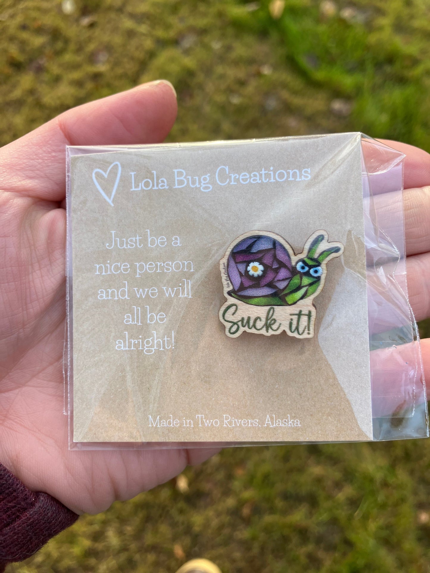 Suck It! Snail Wood Pin